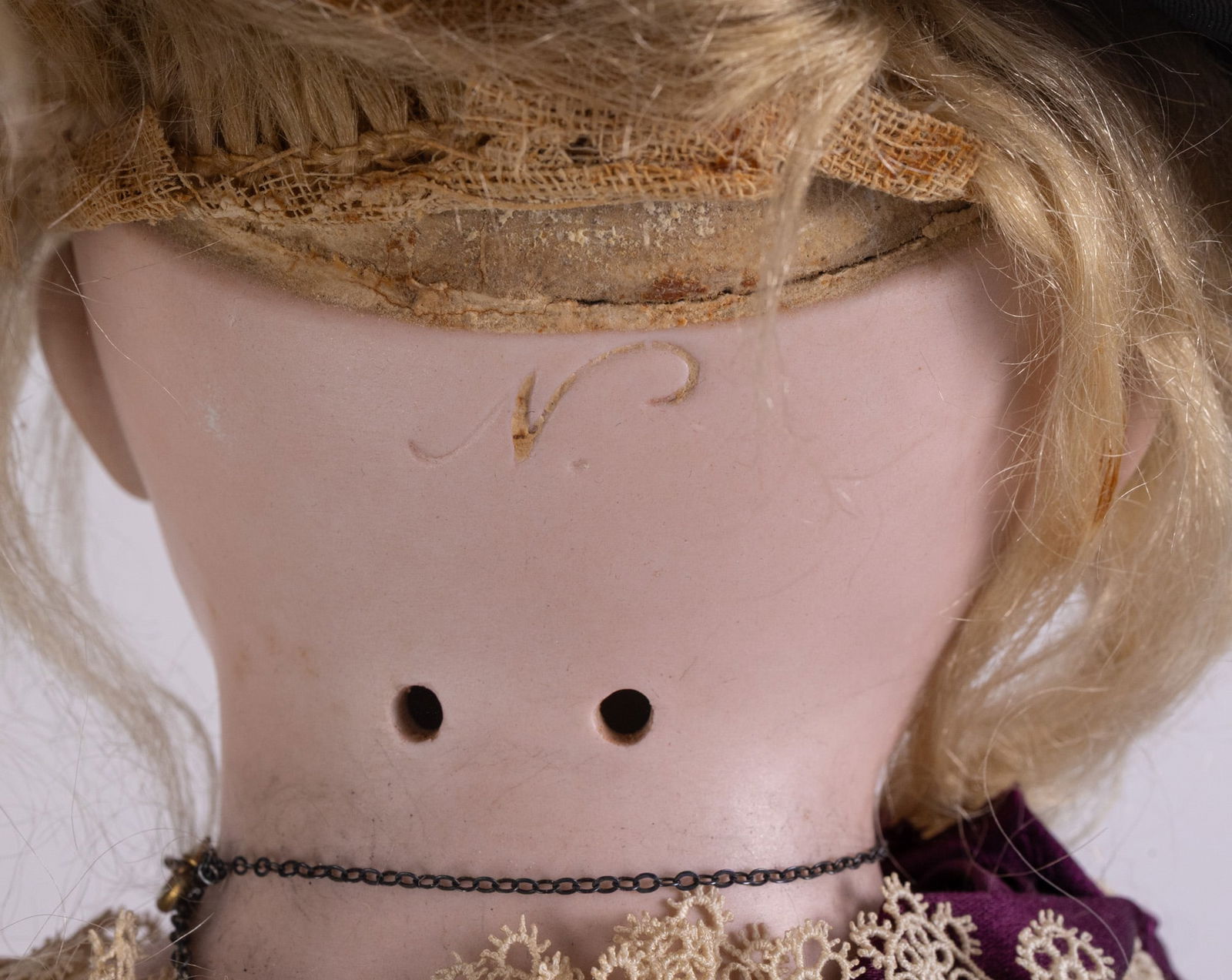 Antique German Bisque Porcelain Doll w/ Sterling Jewelry - 7