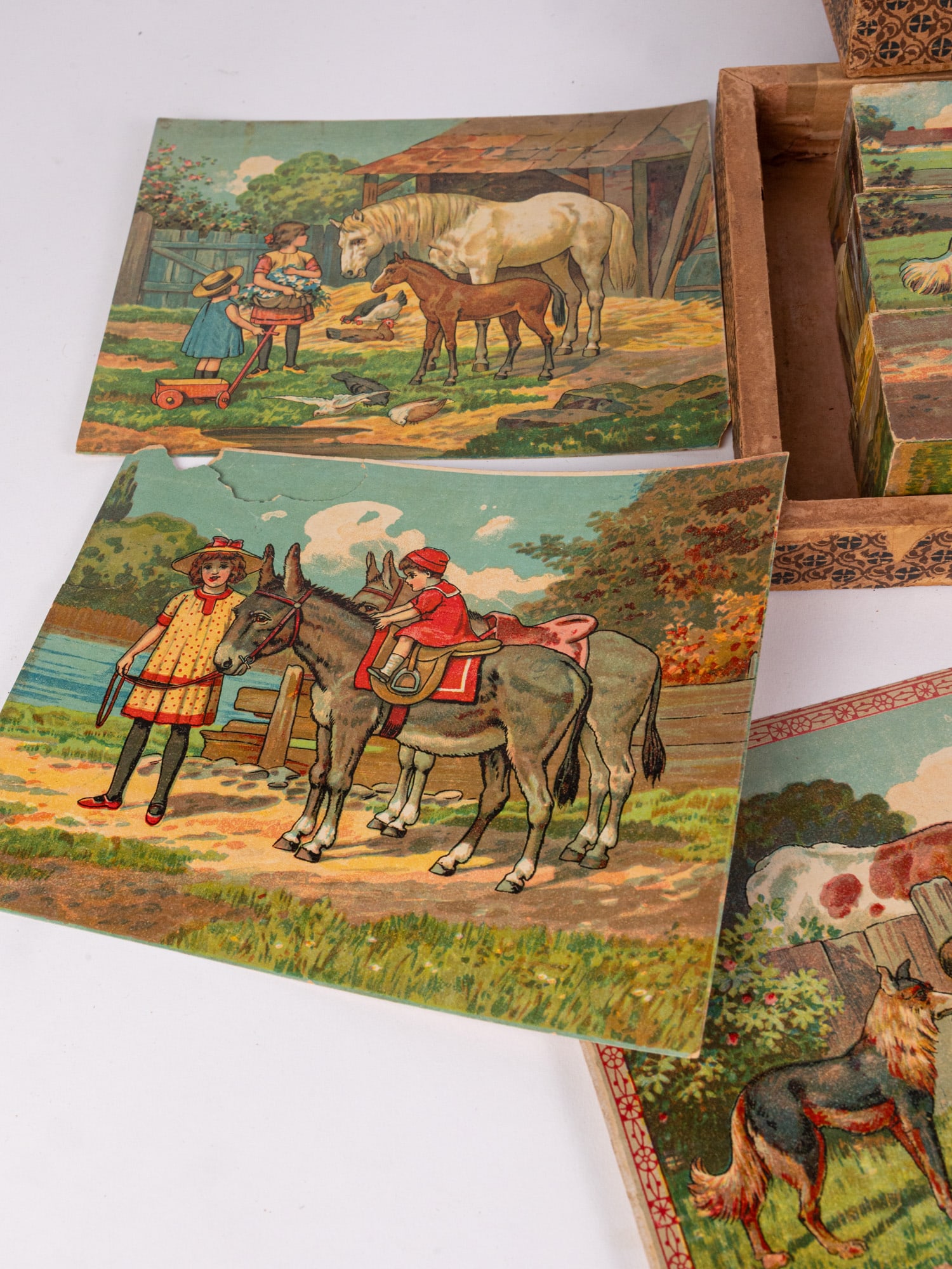Nice Complete Set of Victorian Picture Puzzle Blocks in Case - 4