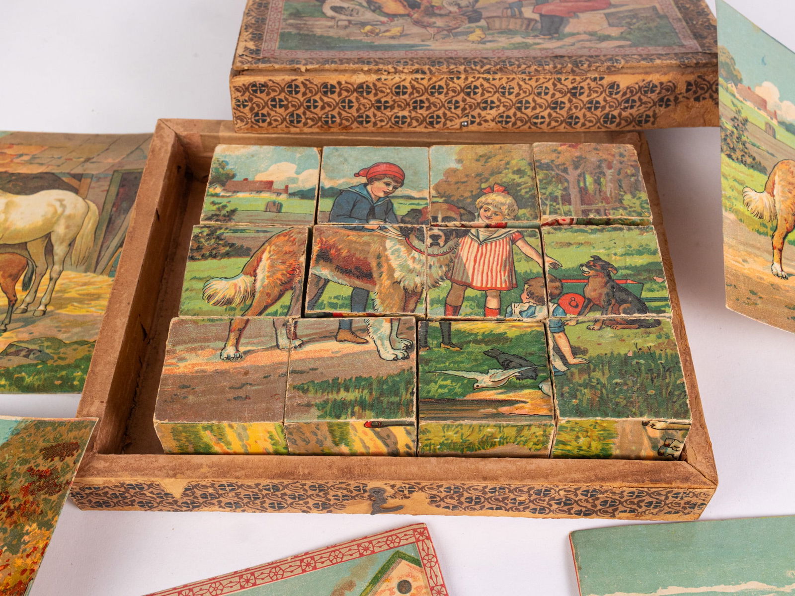 Nice Complete Set of Victorian Picture Puzzle Blocks in Case - 5