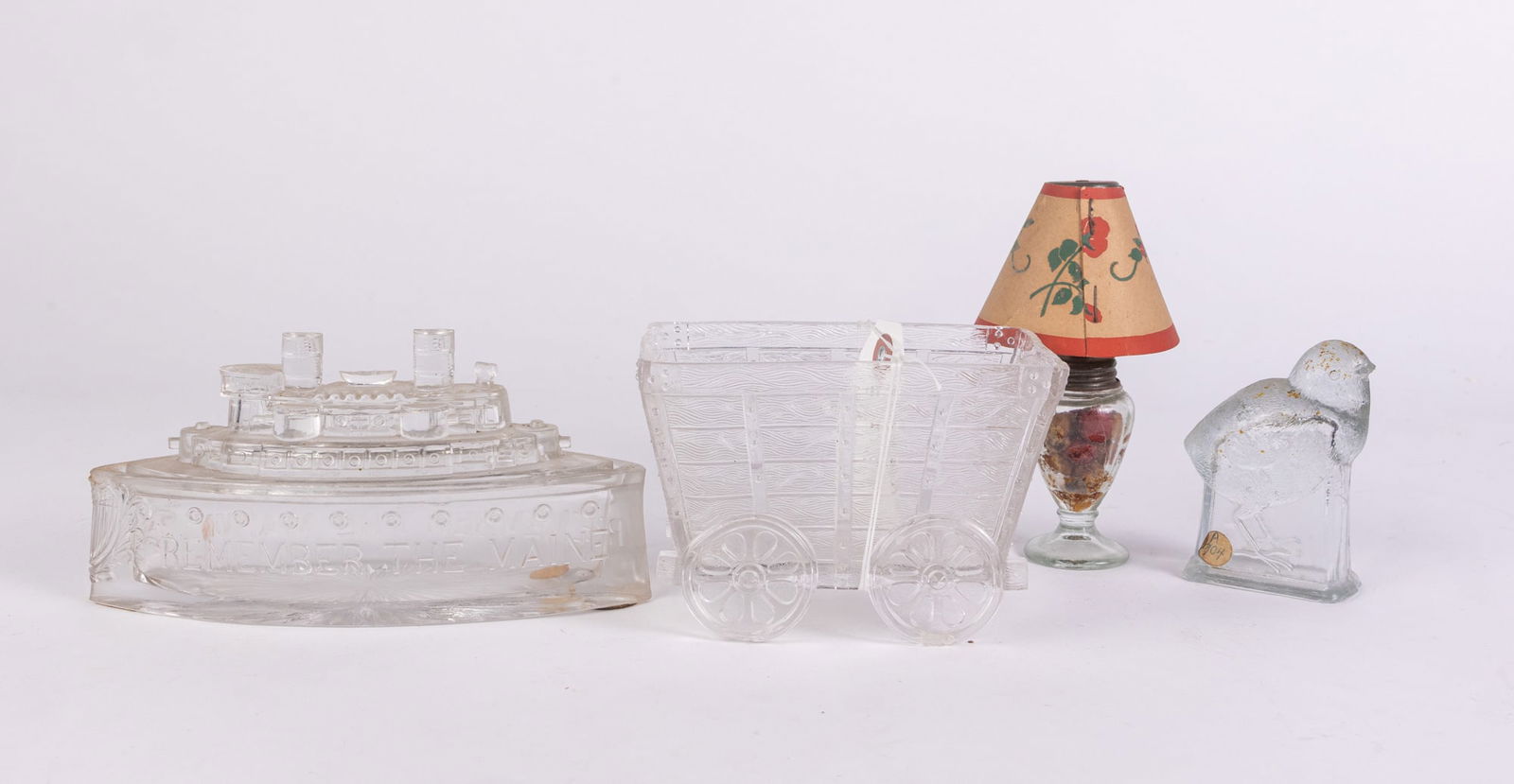 Antique Glass Candy Container Grouping ft. "Remember The Maine" (1 of 5)