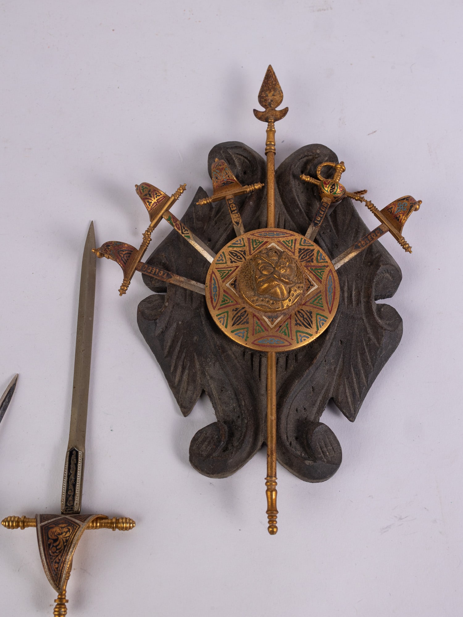 Vintage Toledo Spanish Damascene Coat of Arms & Miniature Swords - 5