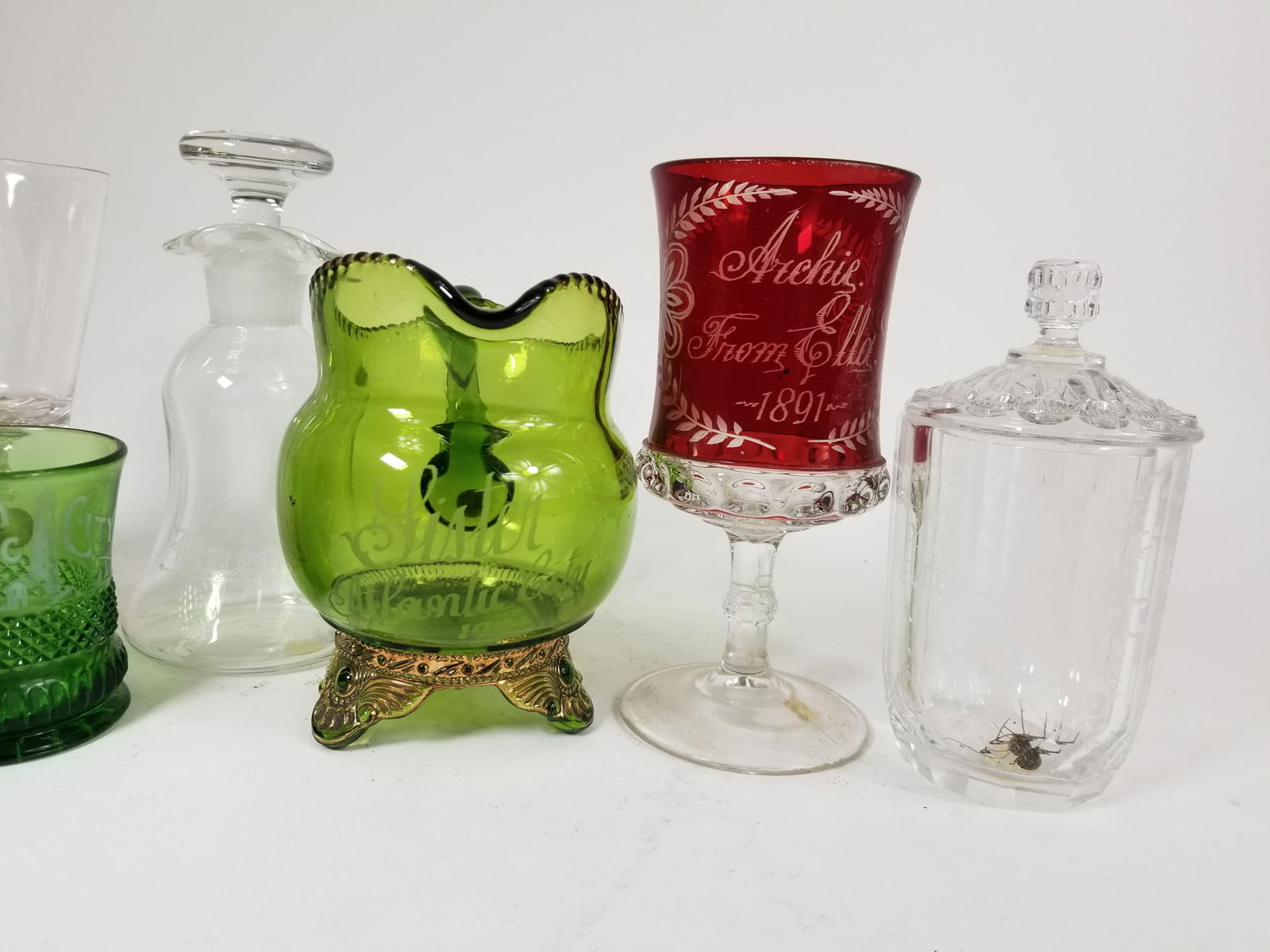 Assortment of Antique Mostly 19th c. Etched Glass - 2