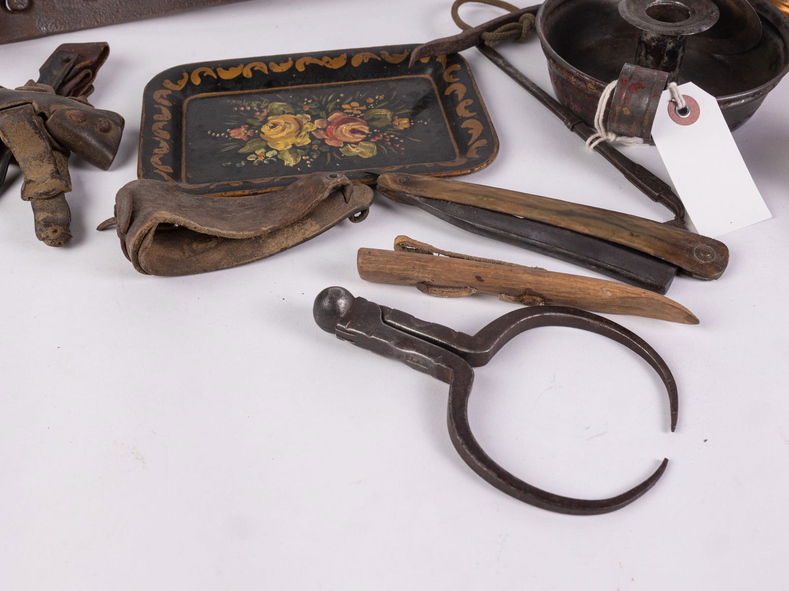 Antique & Early Articles Assortment ft. Corn Shuckers & Oil Lamp Chimney Cleaner - 8