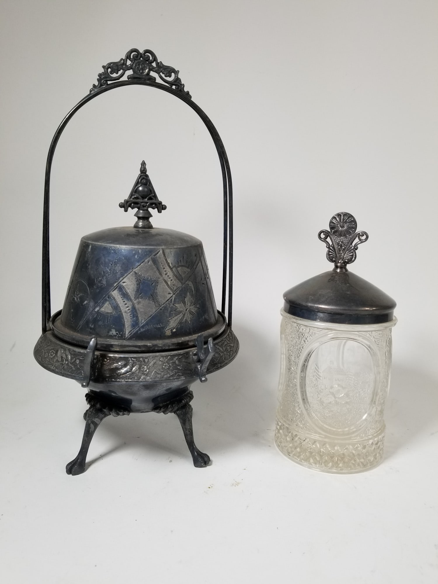 Antique Silverplate Pickle Caster & Domed Butter Dish (1 of 3)