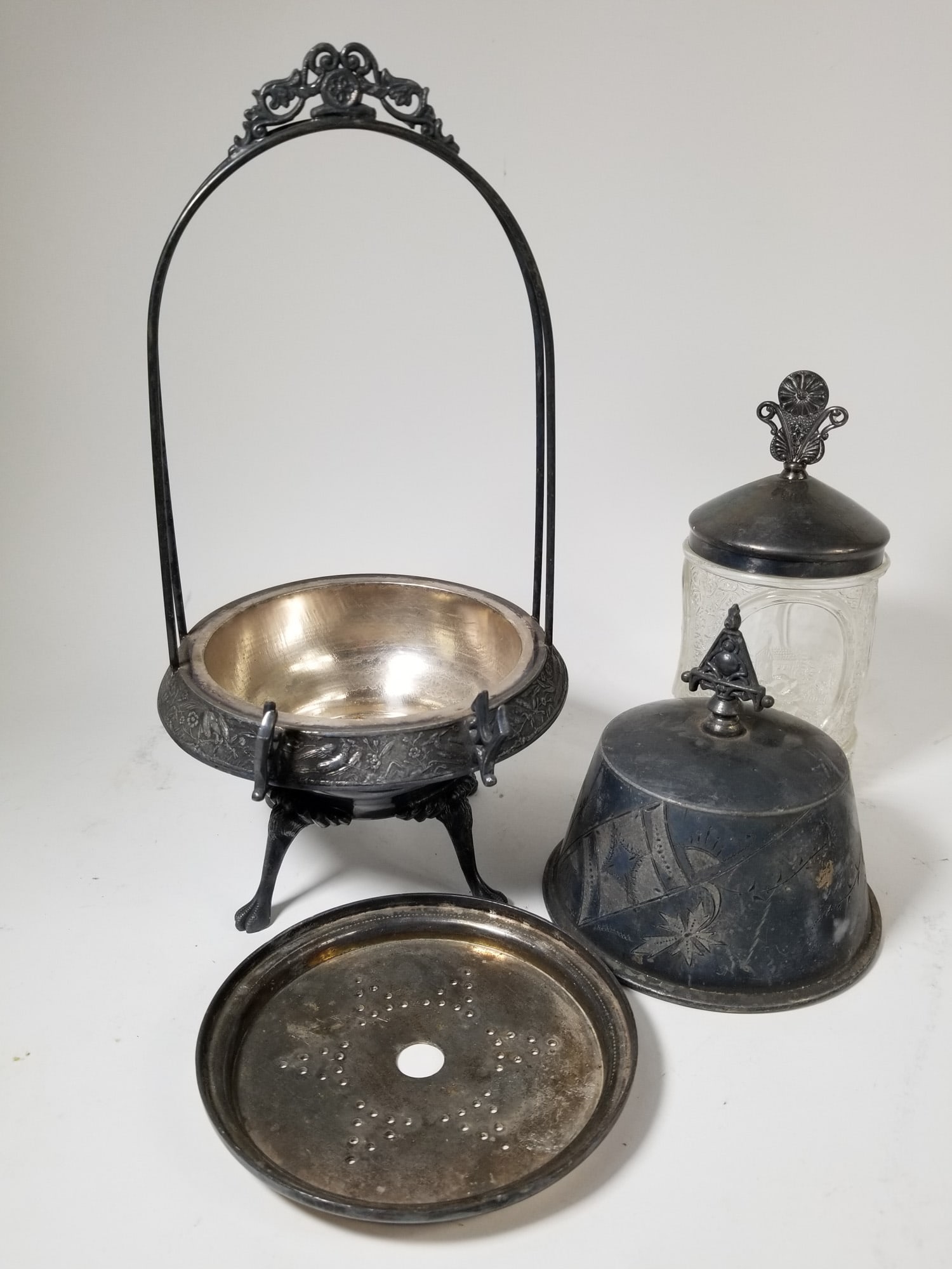 Antique Silverplate Pickle Caster & Domed Butter Dish - 2