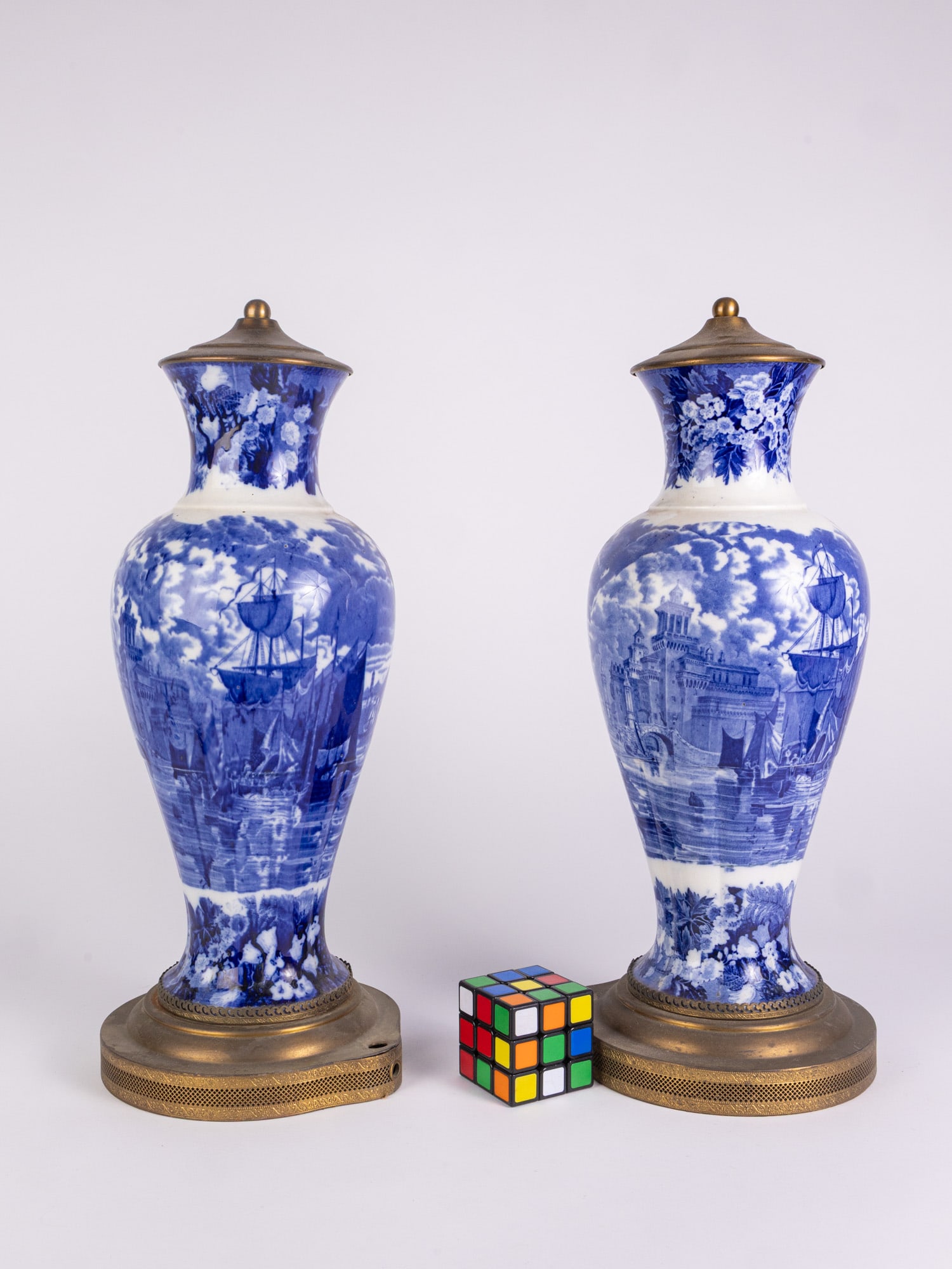Pair of Porcelain Vases with Brass Detail - 2