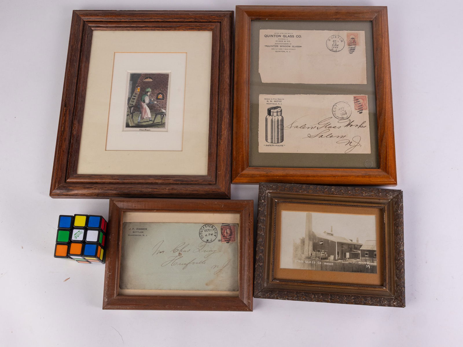 Antique Local South Jersey Glass Ephemera in Frames - 2