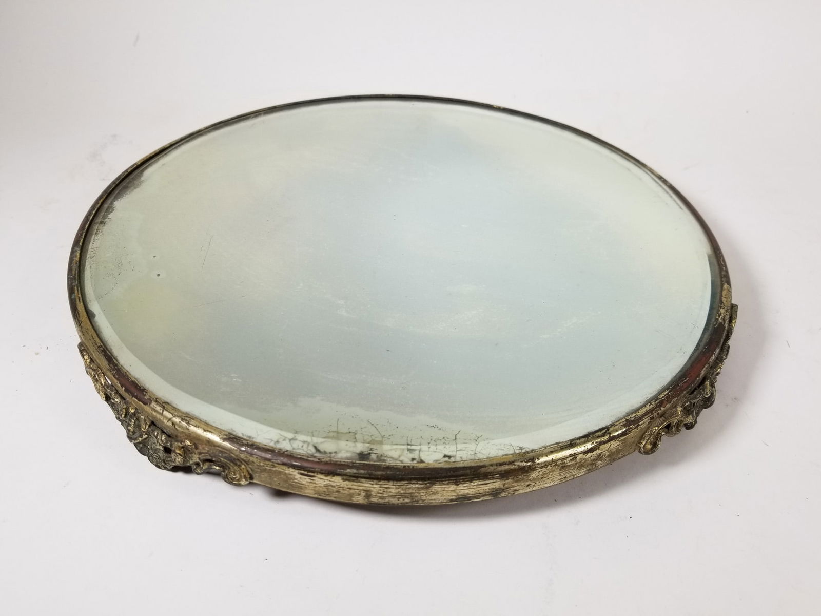 Antique Victorian Beveled Floral Footed Vanity Mirror (1 of 2)