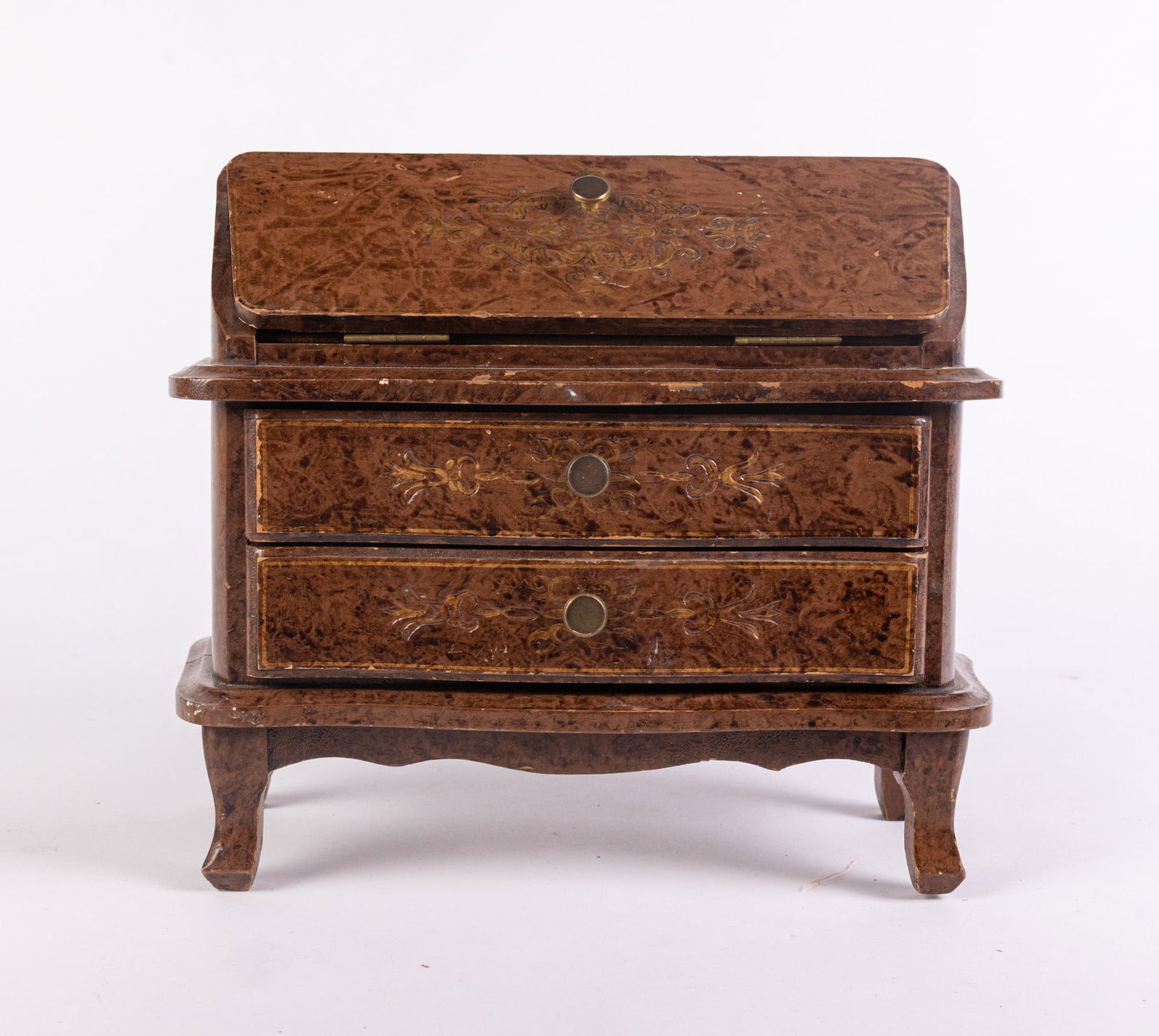 Vintage Doll Sized Secretary Desk with Faux Leather Wrap Painted Grain (1 of 5)