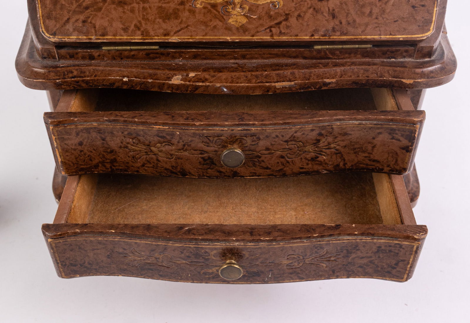 Vintage Doll Sized Secretary Desk with Faux Leather Wrap Painted Grain - 3