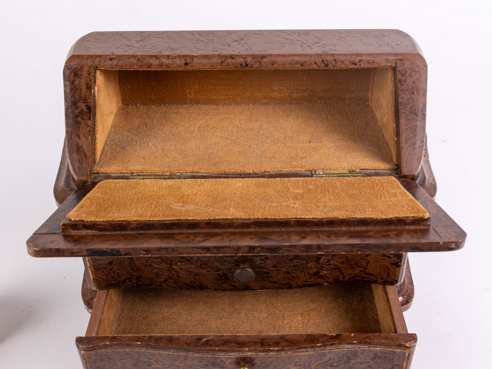 Vintage Doll Sized Secretary Desk with Faux Leather Wrap Painted Grain - 4