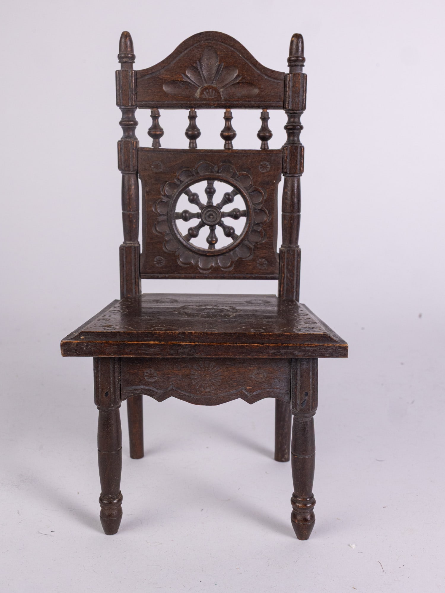 Antique Ornately Carved Wooden Doll Dining Chair (1 of 4)