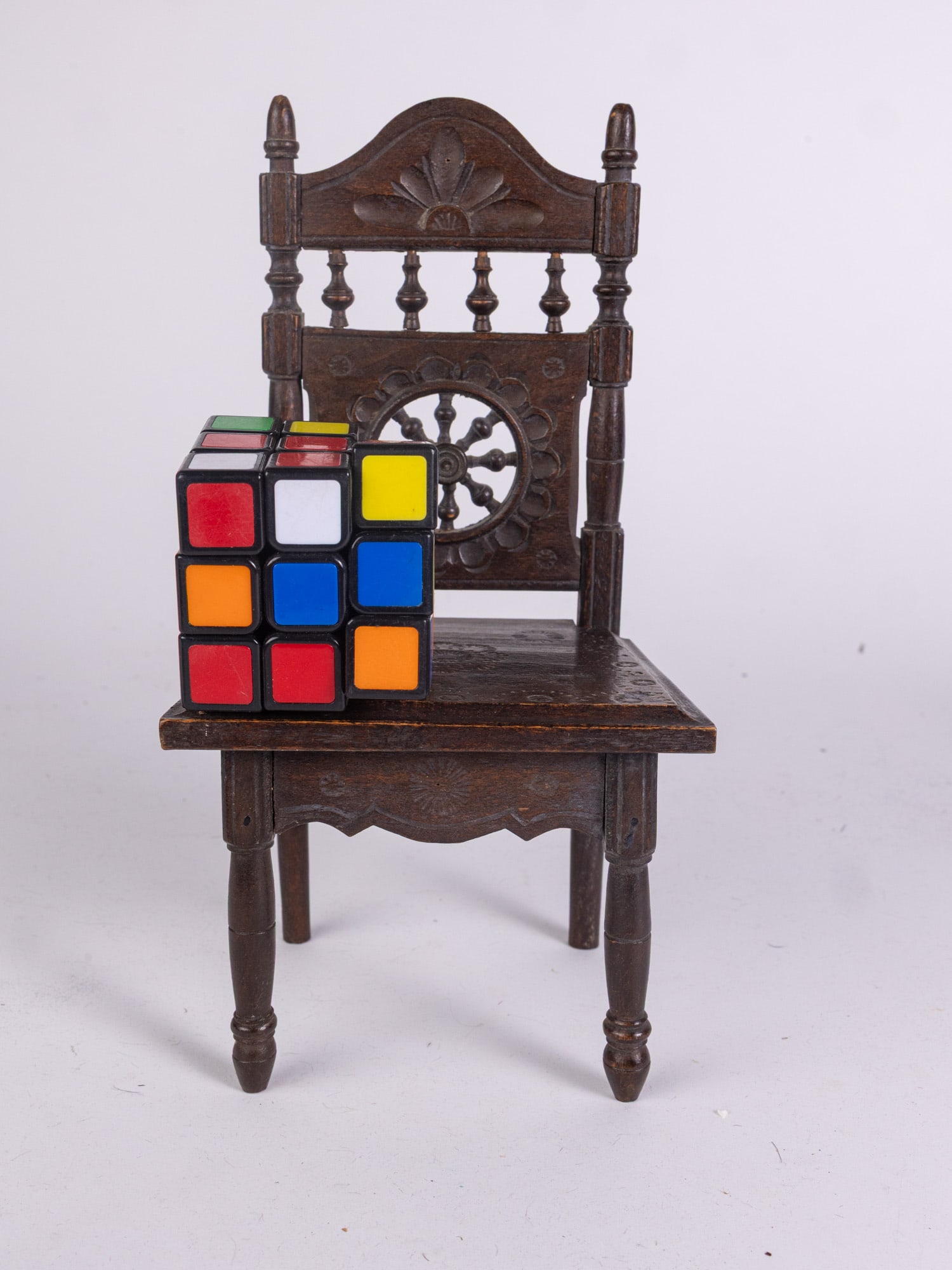 Antique Ornately Carved Wooden Doll Dining Chair - 2