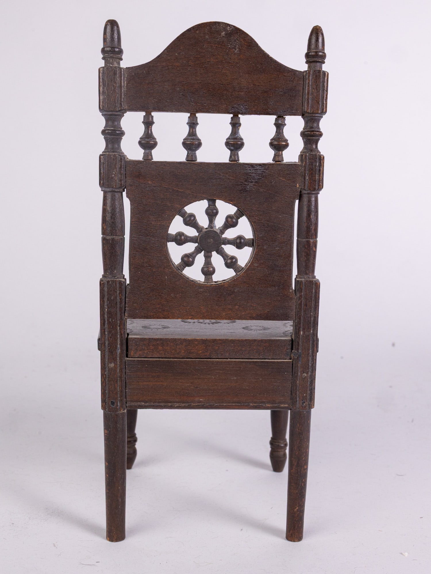 Antique Ornately Carved Wooden Doll Dining Chair - 4
