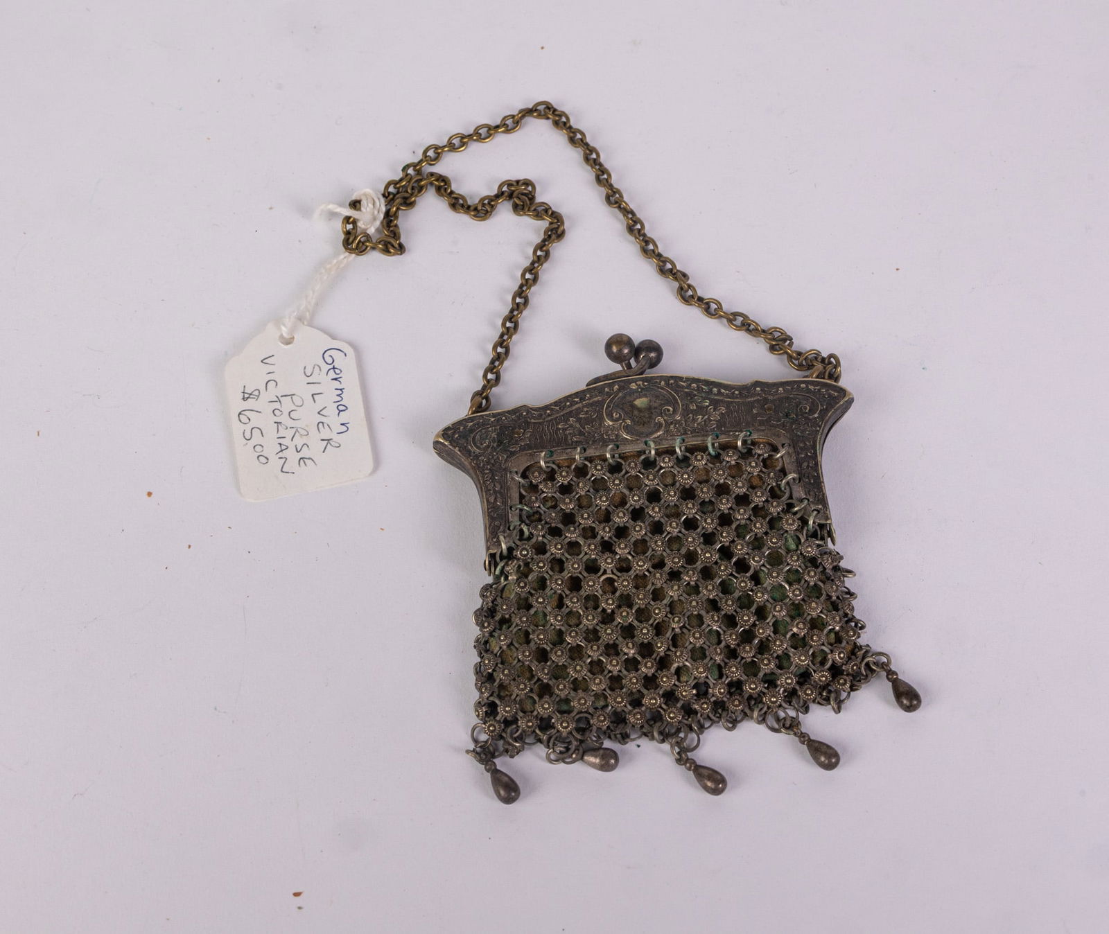 German Silver Antique Metal Mesh Purse (1 of 6)