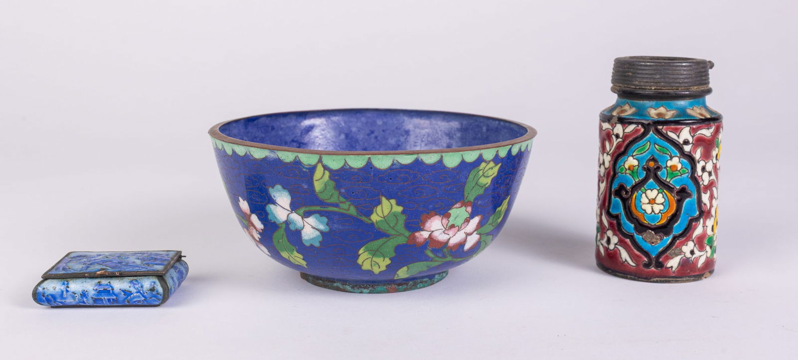 Grouping of Three Vibrant Articles ft. Longwy Faience Stoneware Spice Jar: Grouping of Three Vibrant Articles ft. Longwy Faience Stoneware Spice Jar Size 2.5" x 5" x 5" Literature Brooks Auction – Online Auction Terms & Conditions Contact: (856) 694-2960 | info@brooks