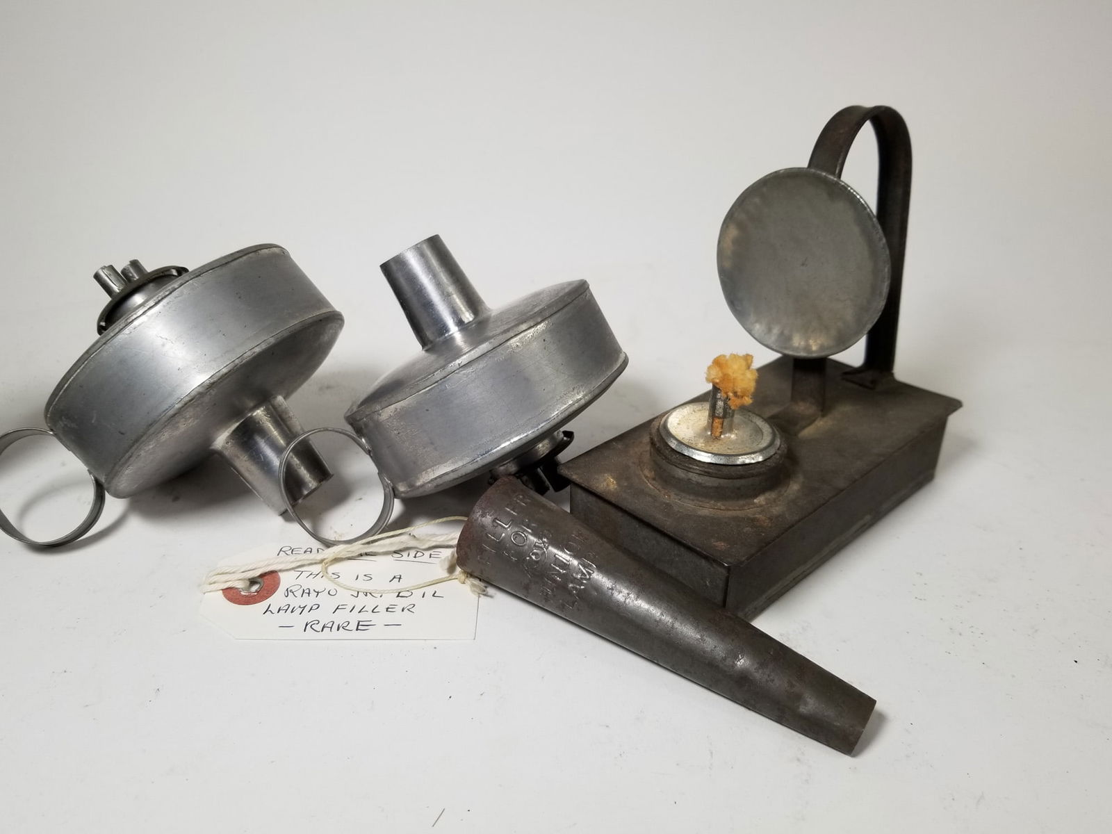 Antique Metal Oil & Kerosene Lamps ft. Rare Rayo Jr. Oil Lamp Filler - 2