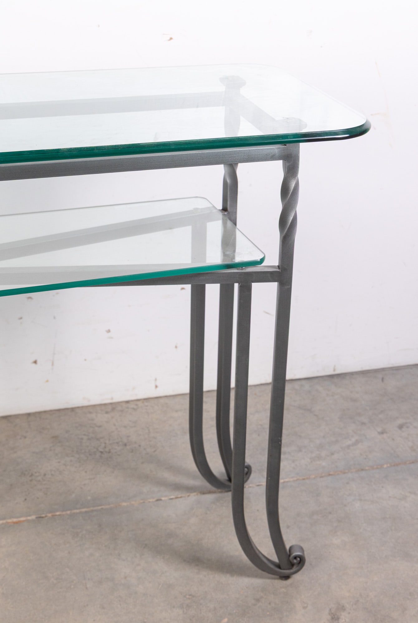 Glass & Wrought Iron 2-Tier Console Table w/ Scroll Legs - 4