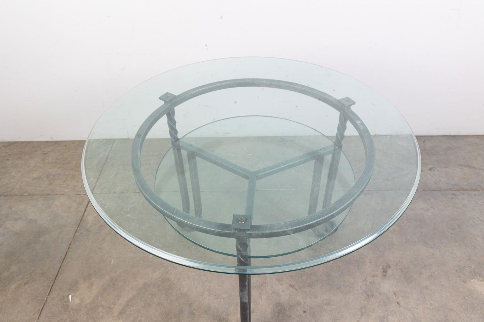 Glass & Wrought Iron 2-Tier Round Side Table w/ Scroll Legs - 2