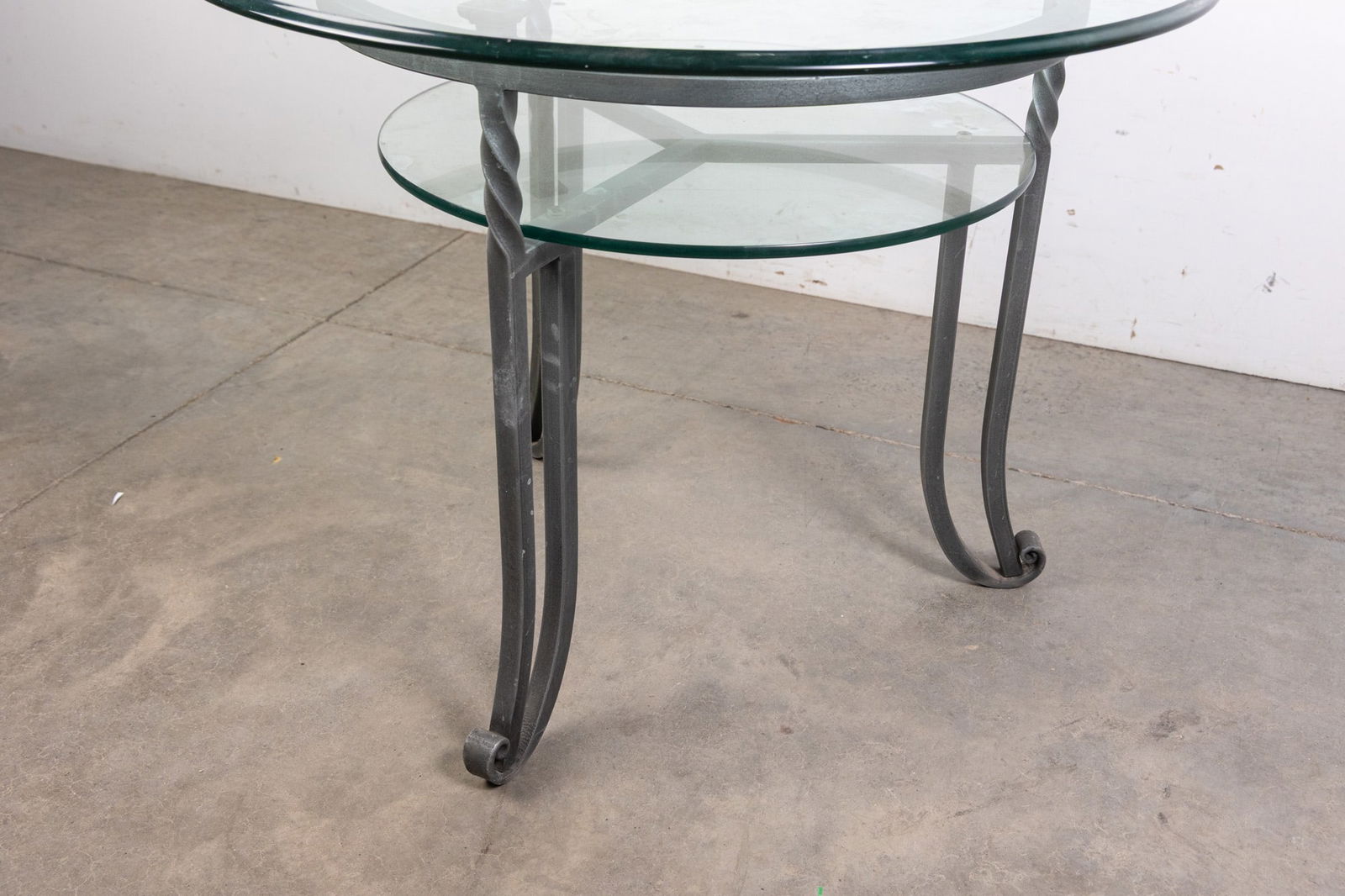 Glass & Wrought Iron 2-Tier Round Side Table w/ Scroll Legs - 3