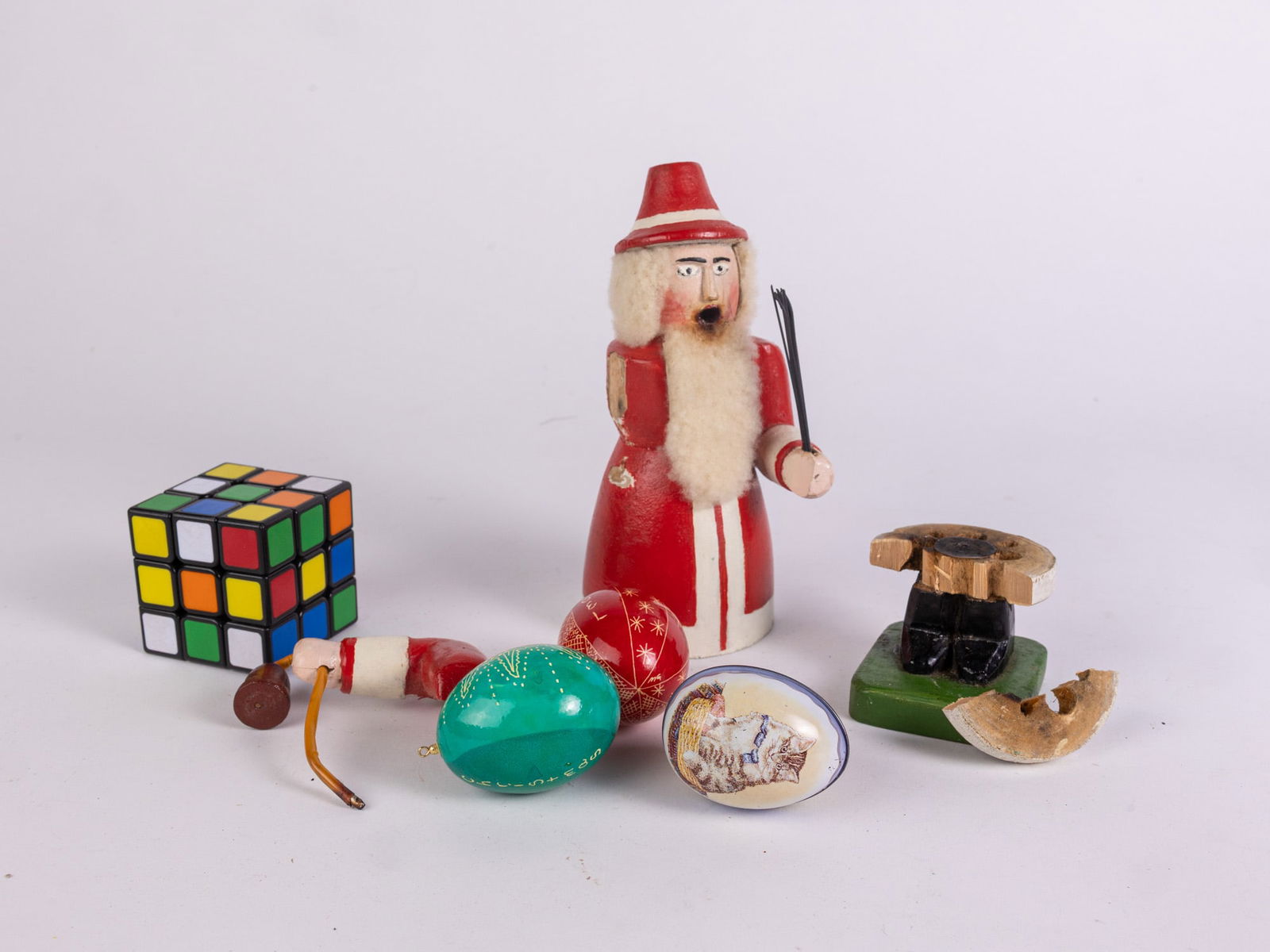 Vintage Christmas Items Featuring German Wooden Santa Figure - 2