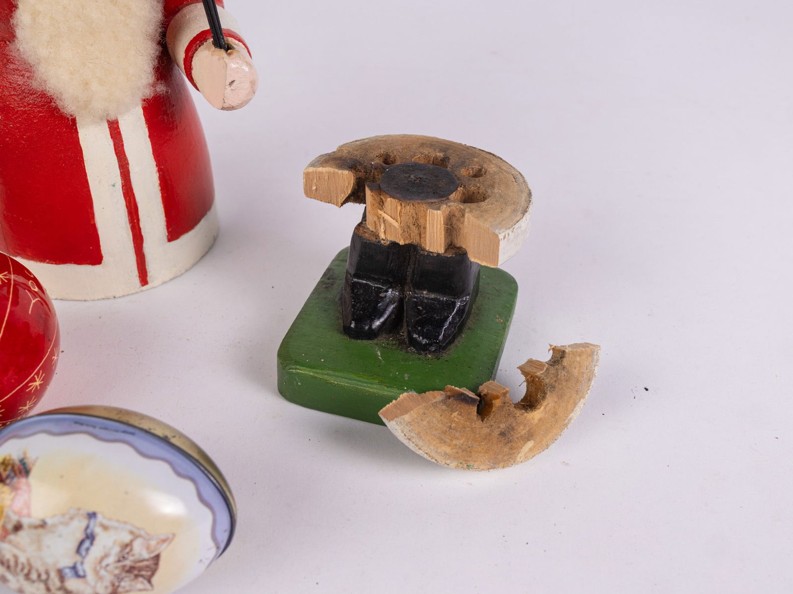 Vintage Christmas Items Featuring German Wooden Santa Figure - 3