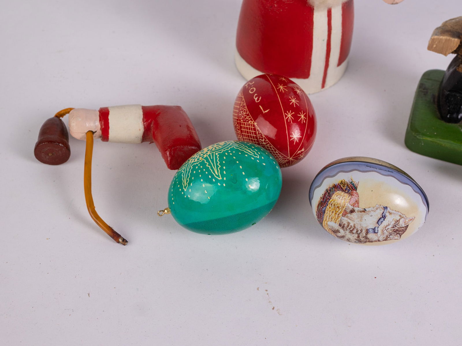 Vintage Christmas Items Featuring German Wooden Santa Figure - 4