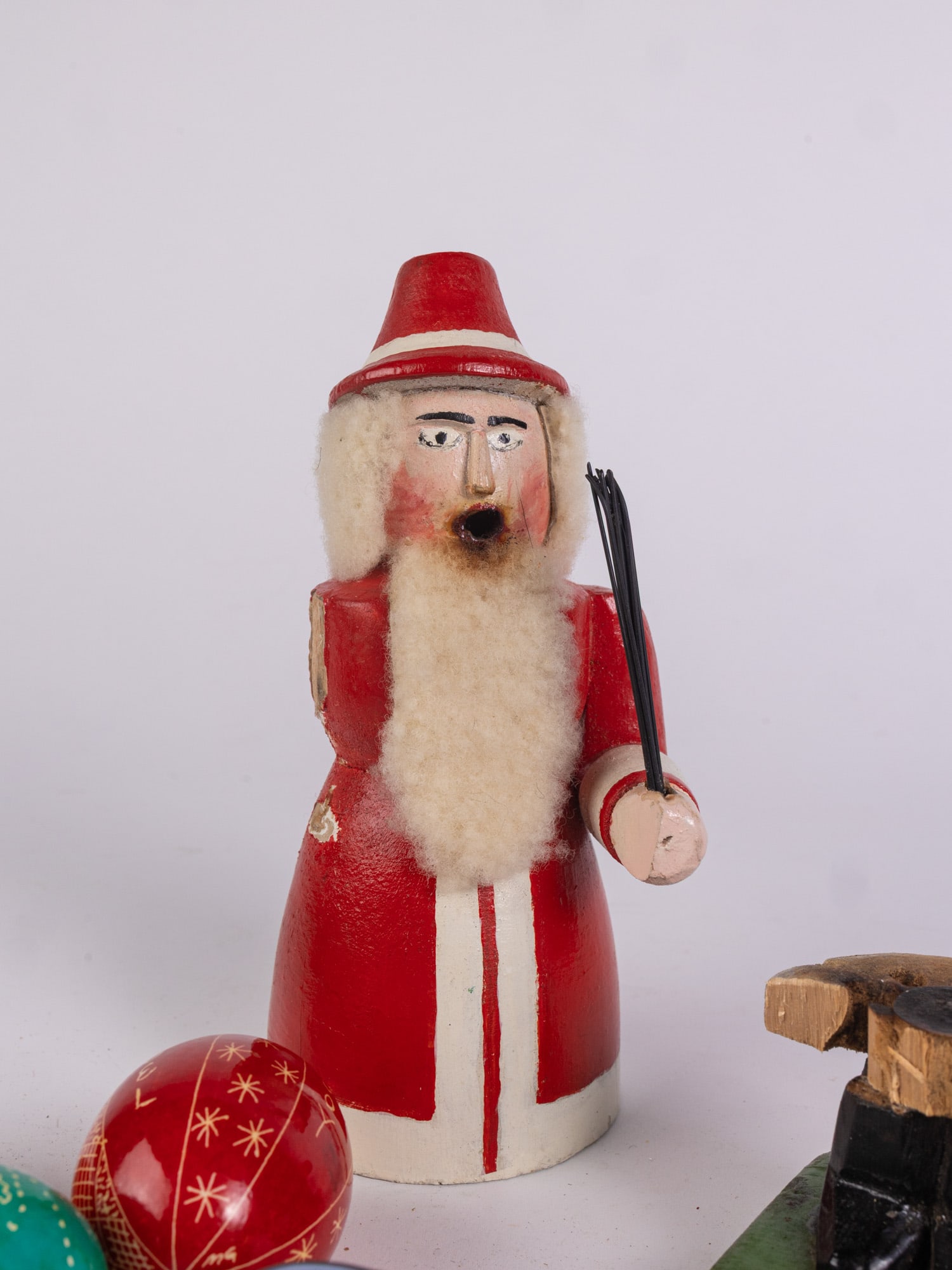 Vintage Christmas Items Featuring German Wooden Santa Figure - 5