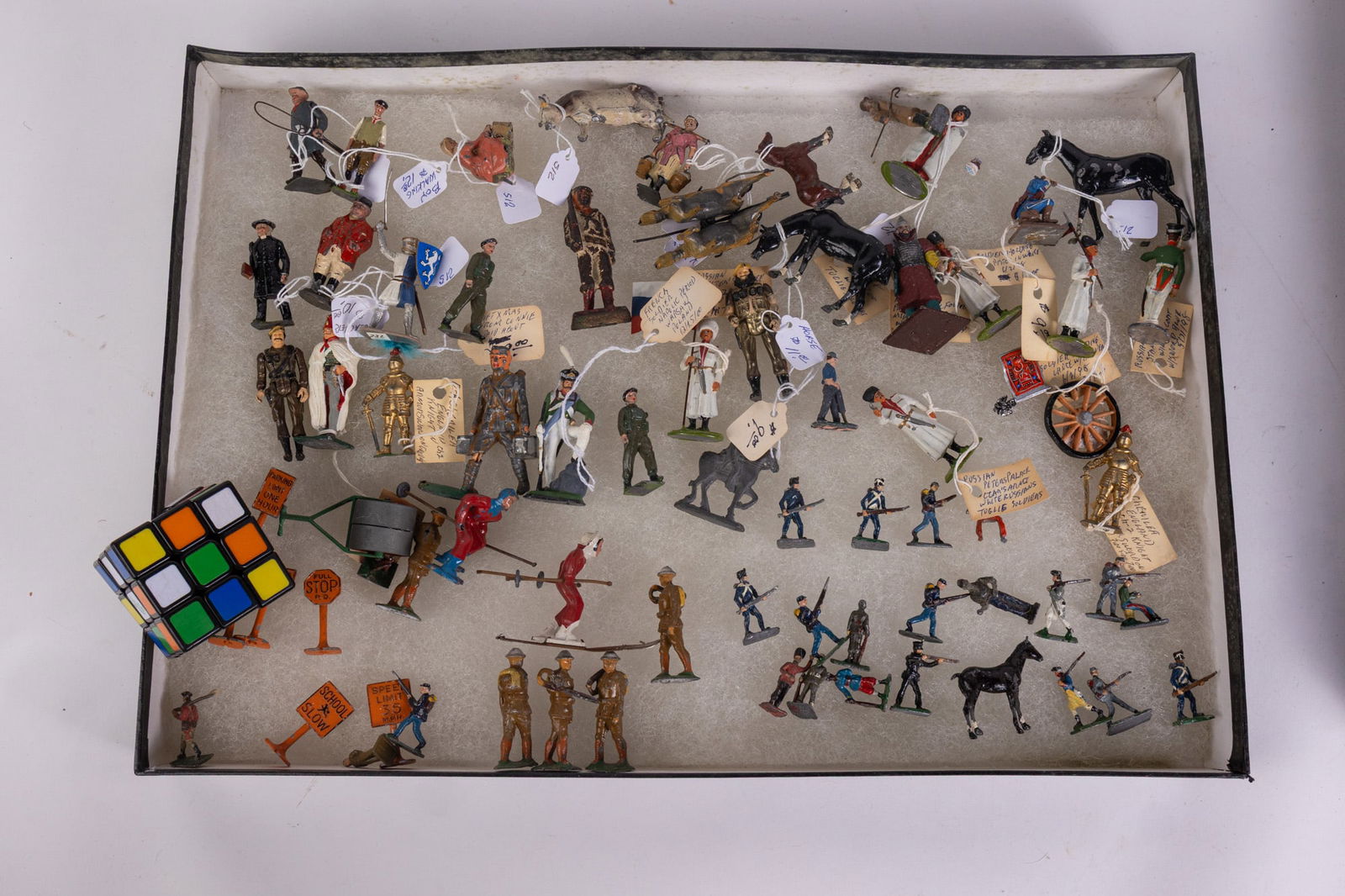 Large Grouping of Vintage & Antique Lead Figures in Display Case - 2