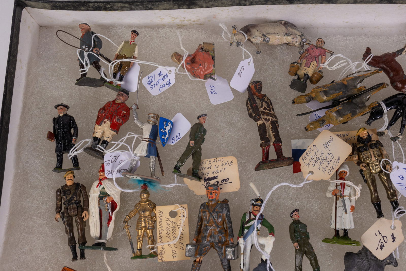 Large Grouping of Vintage & Antique Lead Figures in Display Case - 3