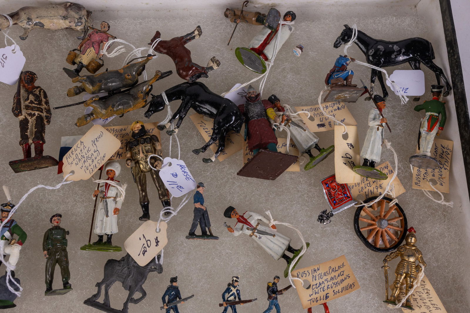 Large Grouping of Vintage & Antique Lead Figures in Display Case - 4