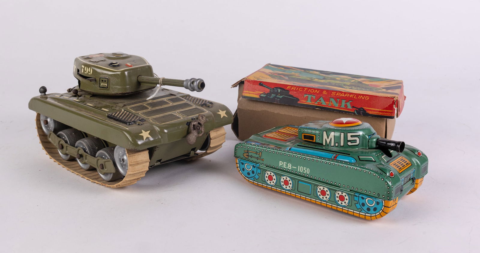 Pair of Vintage Japanese Tin Litho Tank Vehicle Toys (1 of 7)