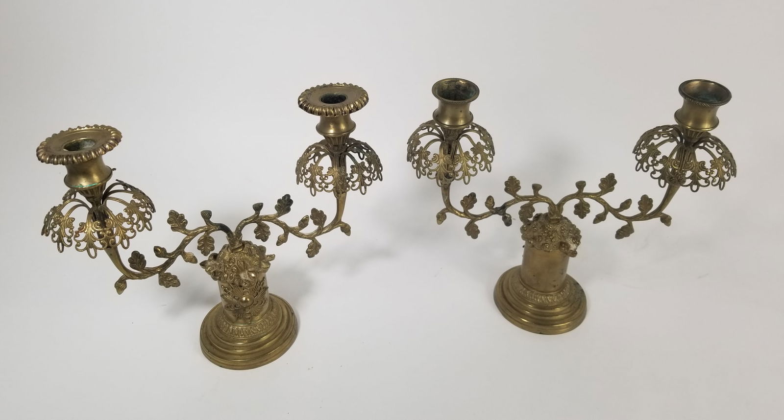 Pair of Ornate Acorn Motif Gold Toned Dual Candle Holders (1 of 2)