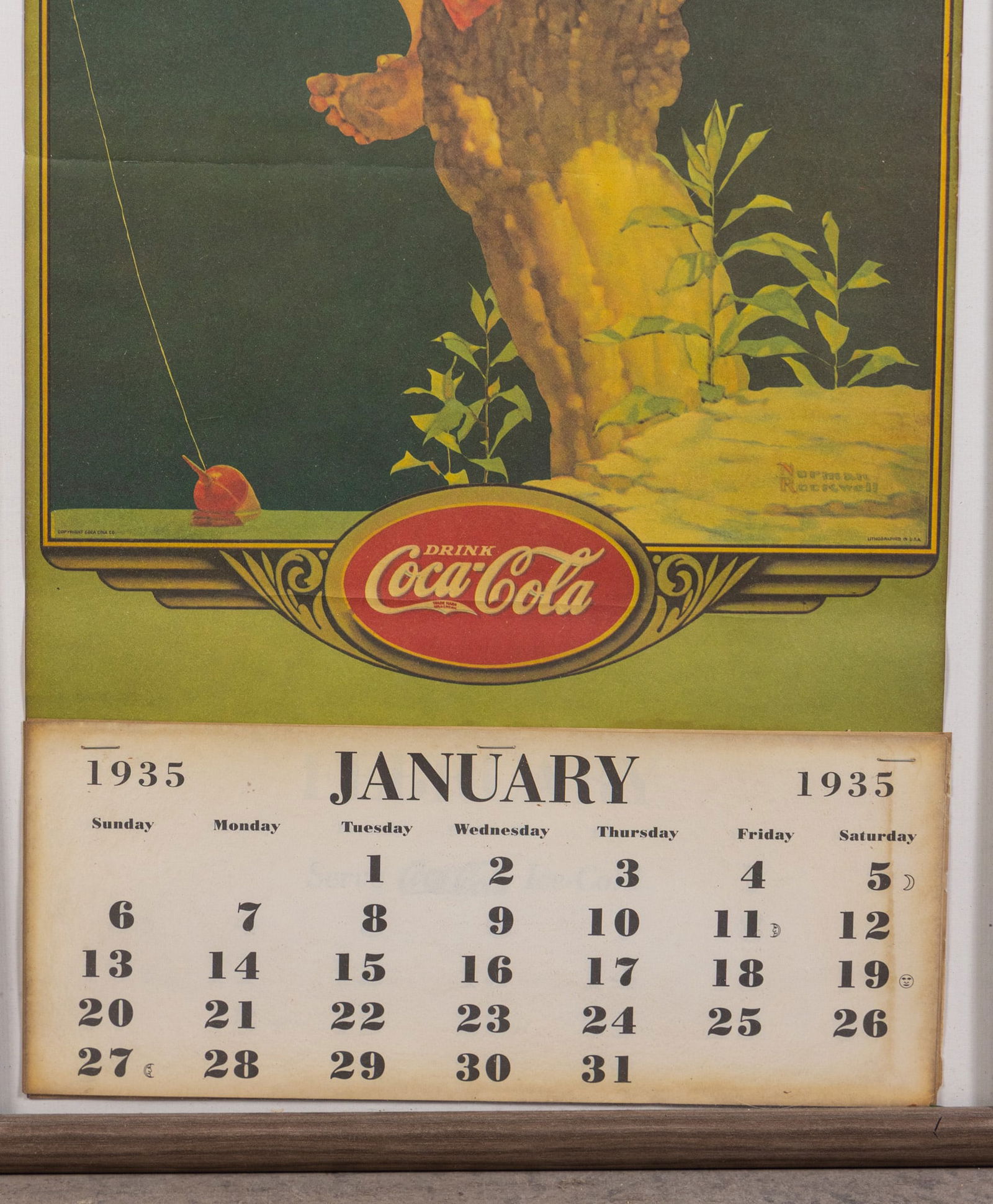 Vintage Framed Coca-Cola 1935 Calendar - 2