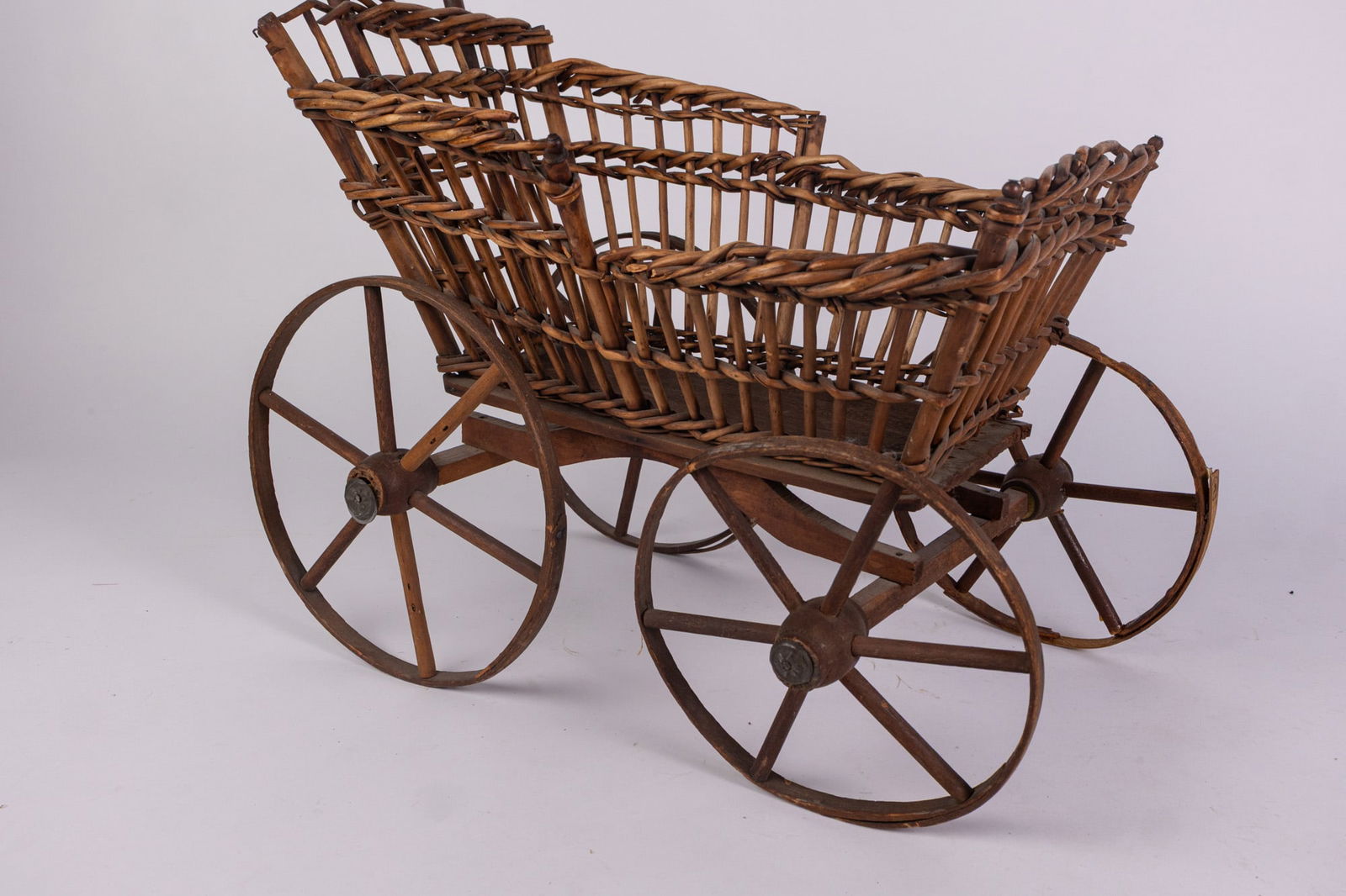 Antique Ornate Bentwood & Woven Wicker Baby Doll Carriage Buggy - 3