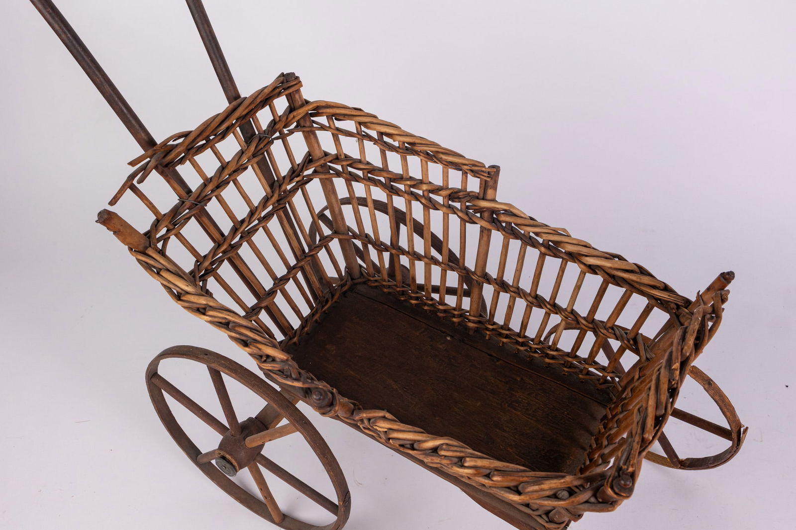 Antique Ornate Bentwood & Woven Wicker Baby Doll Carriage Buggy - 4