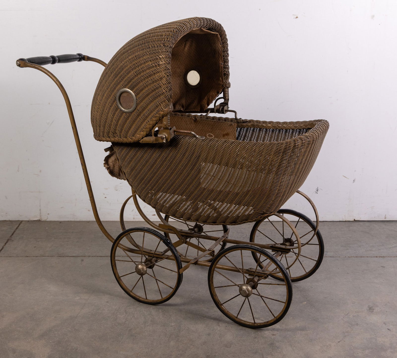 Antique Victorian Baby Doll Woven Wicker Baby Carriage (1 of 3)