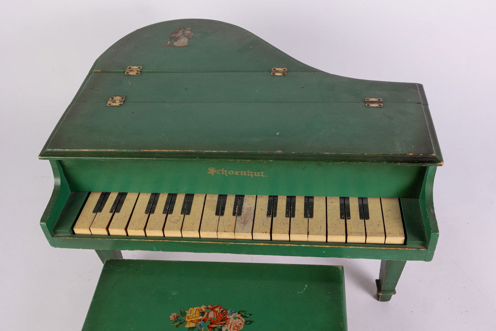 Antique Early 20th Century Doll Sized Piano with Bench - 5