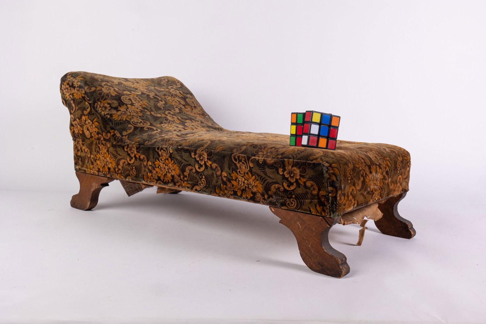 Antique Doll Sized Upholstered Chaise Lounge - 2