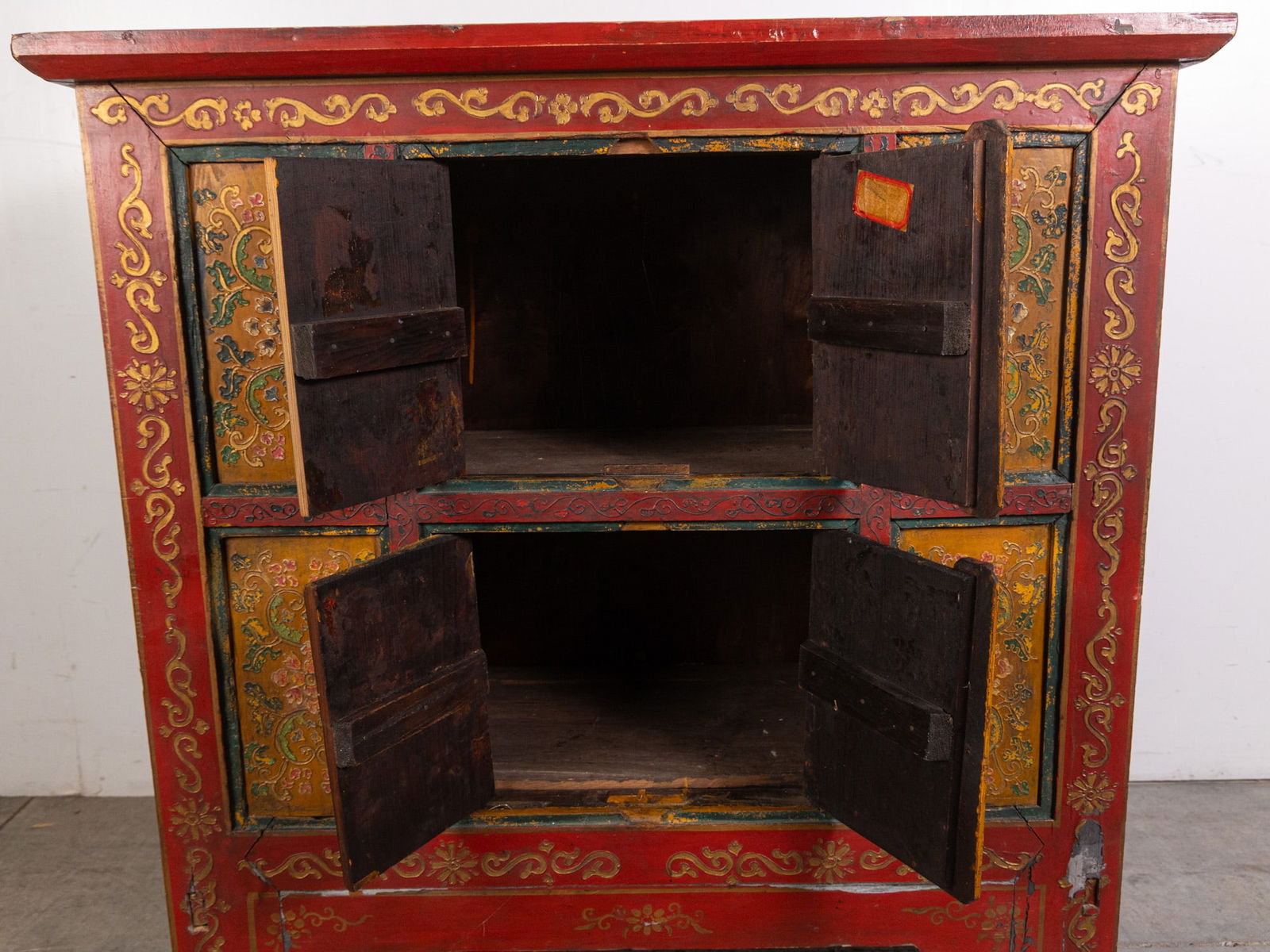 Hand Painted Floral Tibetan Style Vintage Wooden Cabinet - 3