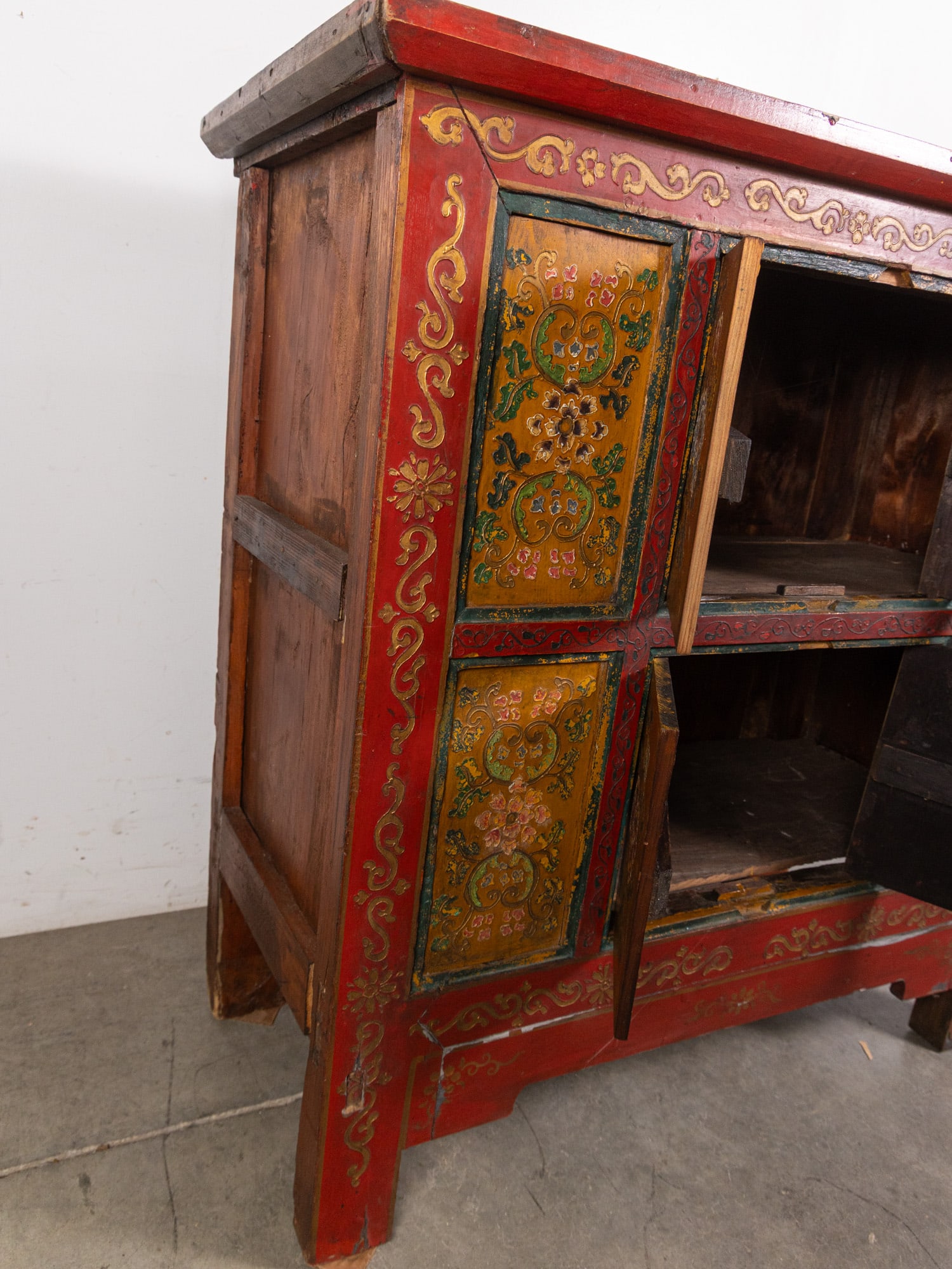 Hand Painted Floral Tibetan Style Vintage Wooden Cabinet - 5