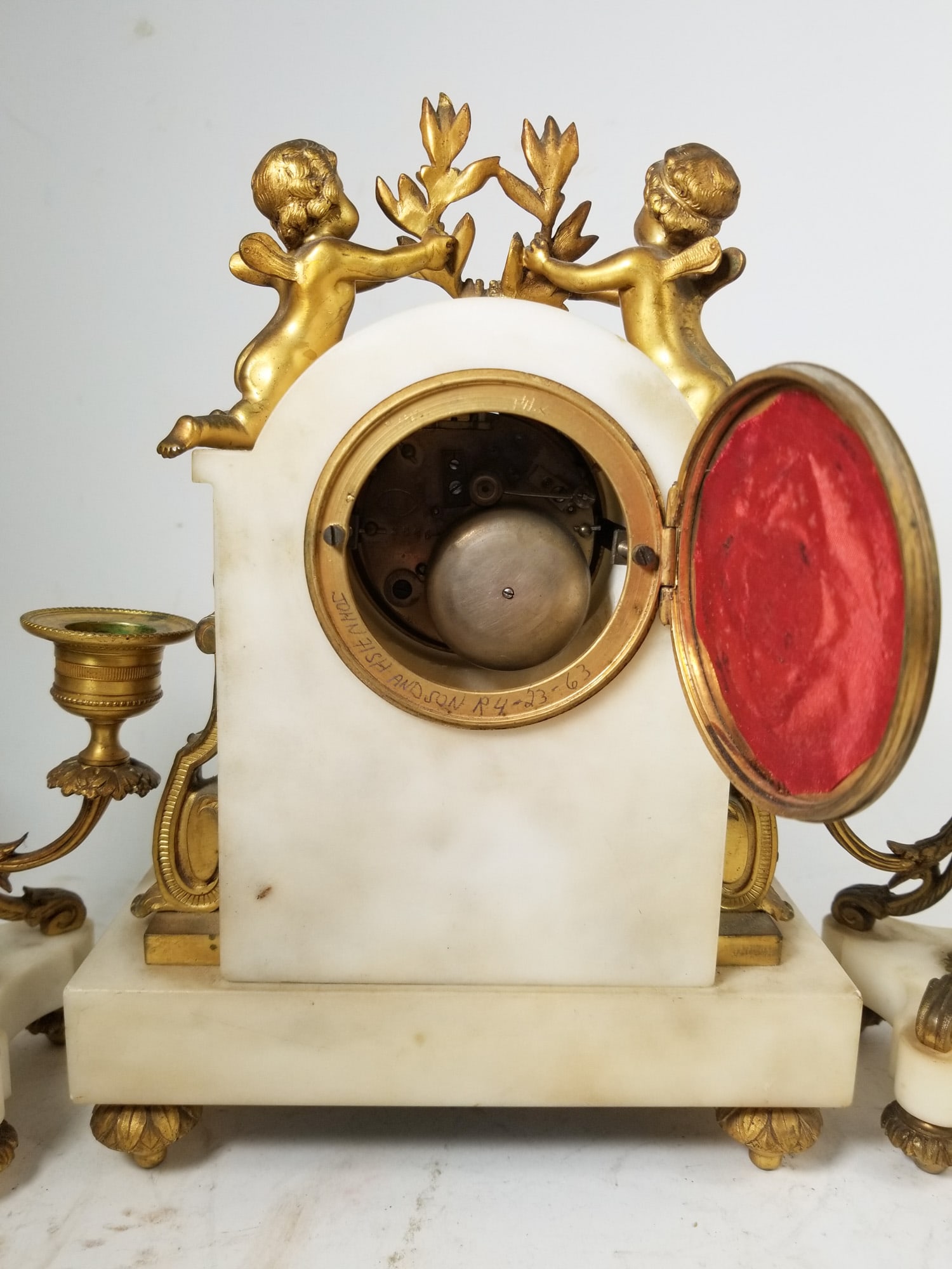 Antique Marble and Brass French Style Mantel Set - 3