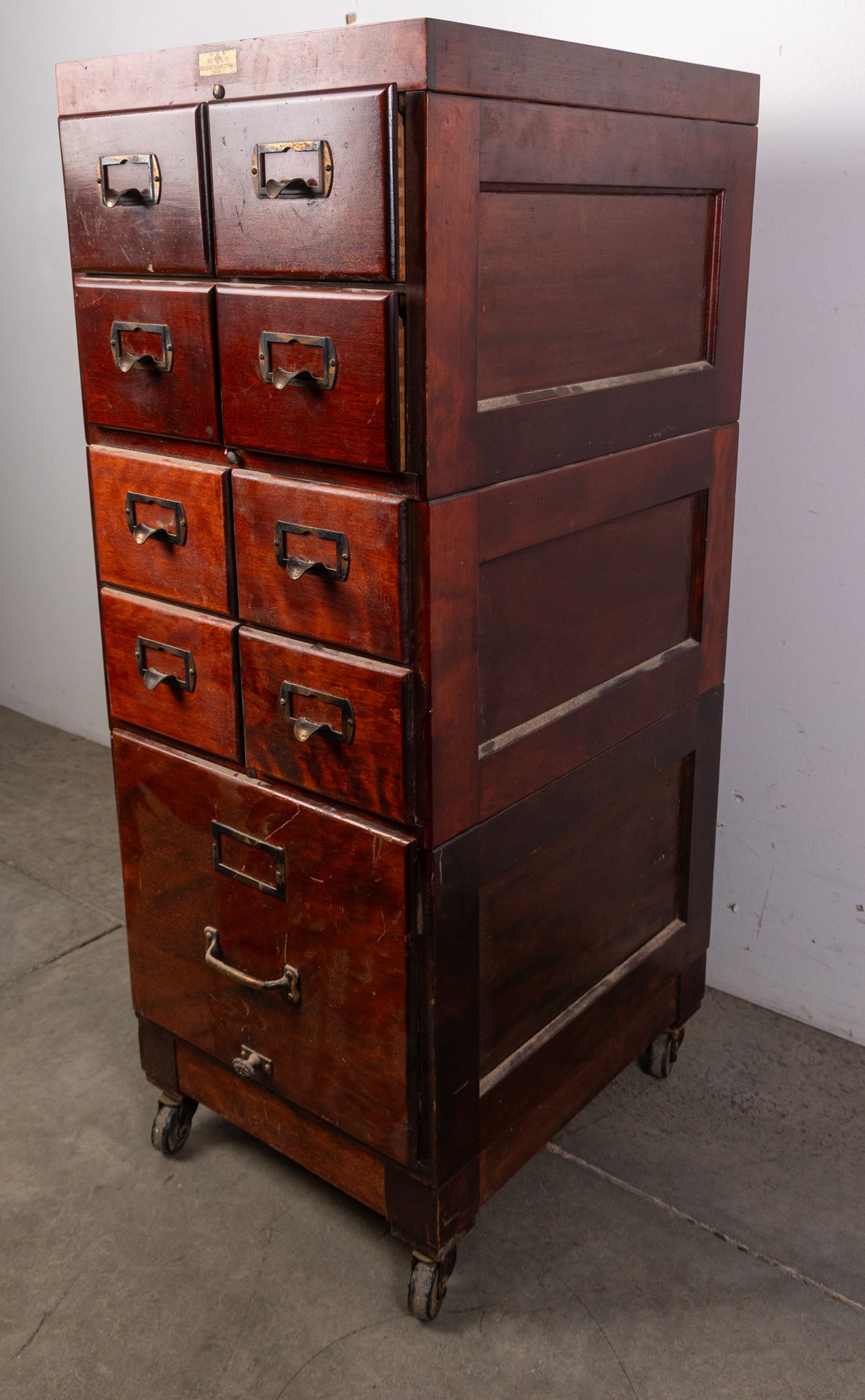 Antique "Physicians' Record Co" Cherry Nine-Drawer Rolling Cabinet - 3