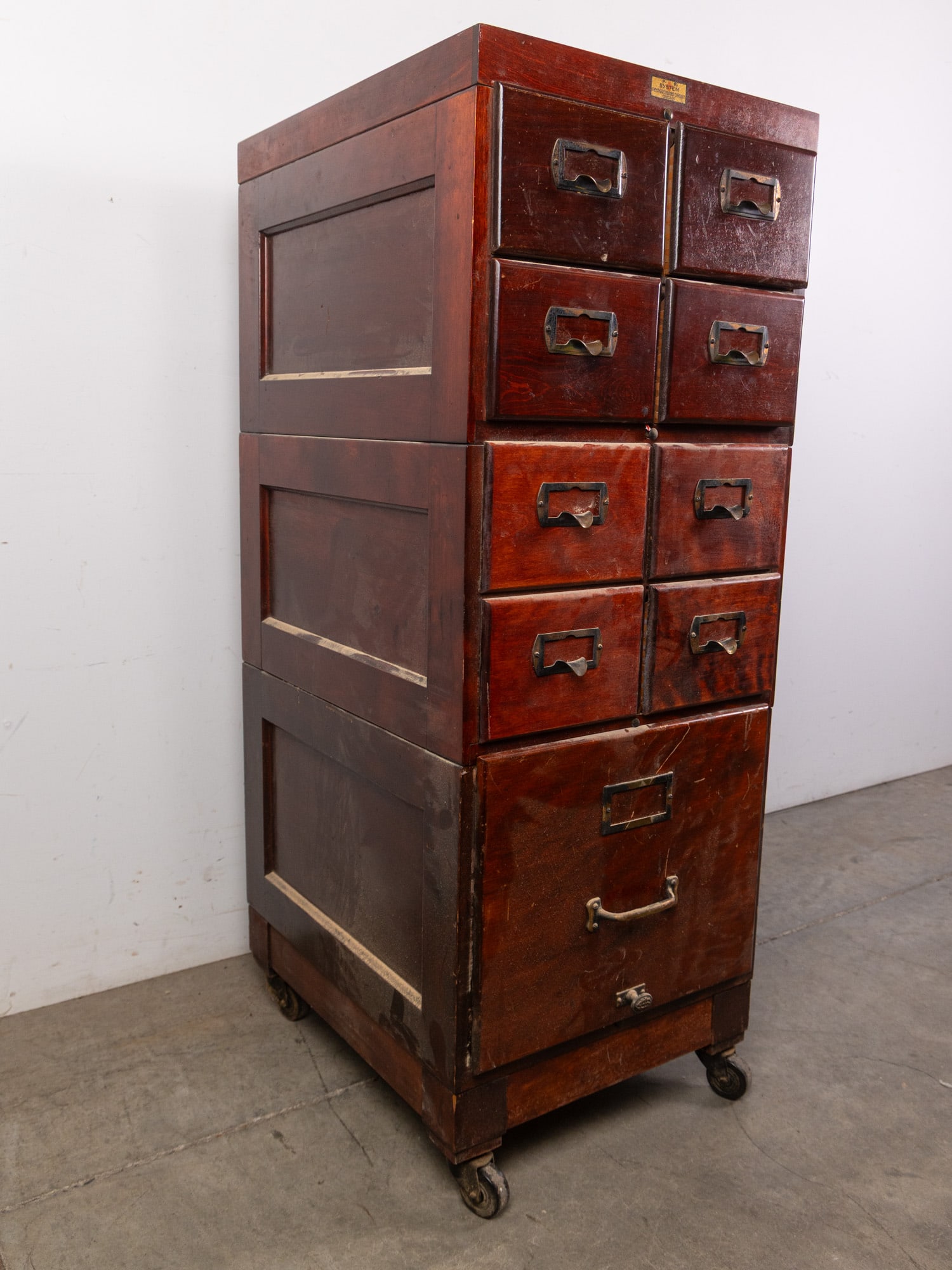 Antique "Physicians' Record Co" Cherry Nine-Drawer Rolling Cabinet - 4