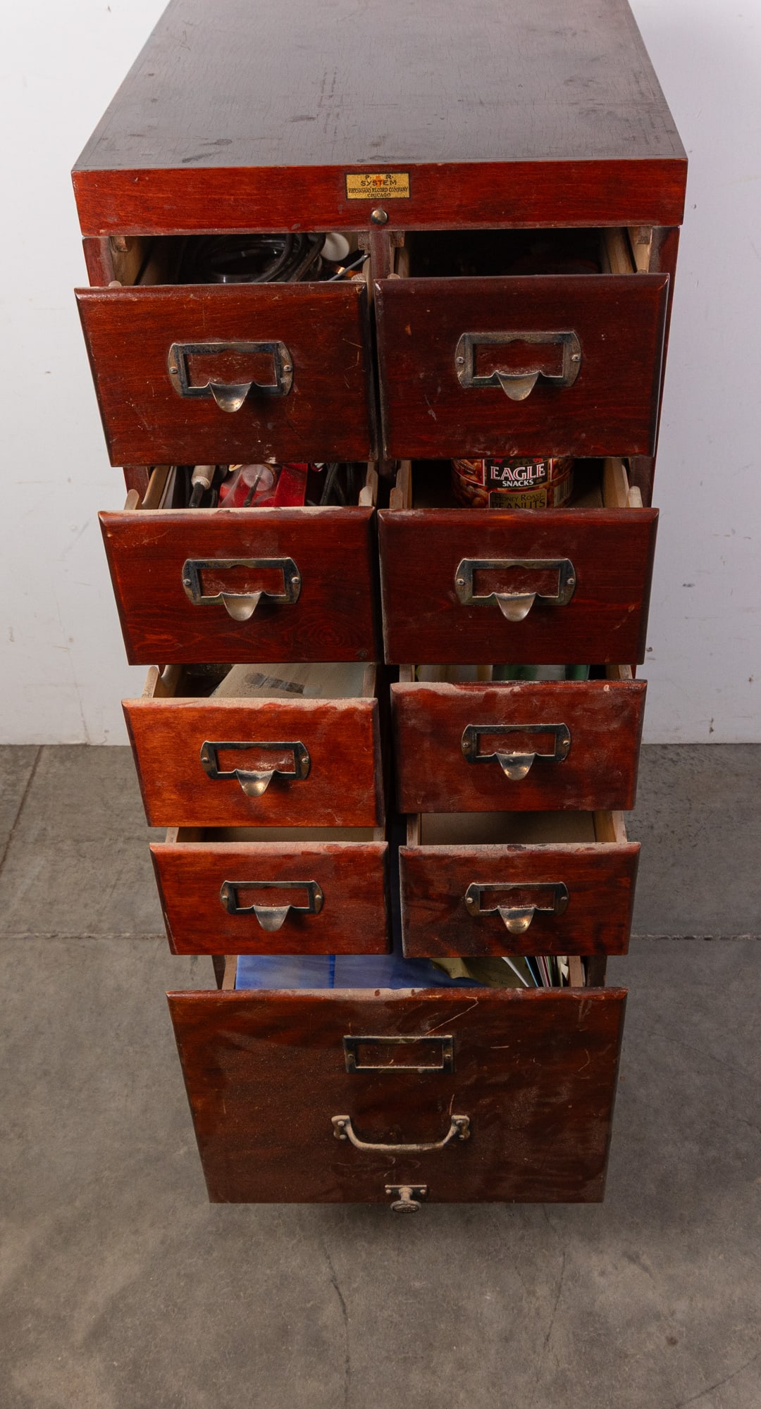 Antique "Physicians' Record Co" Cherry Nine-Drawer Rolling Cabinet - 5
