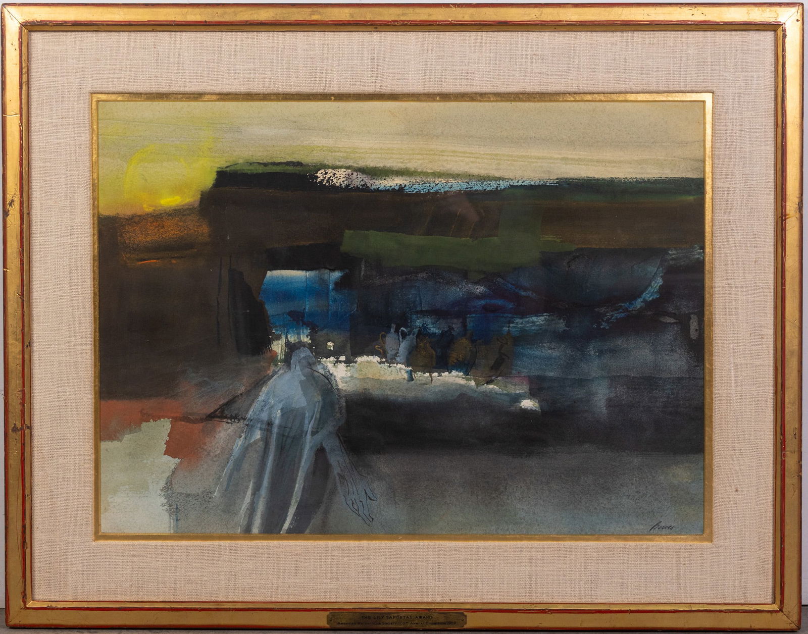 Betty M. Bowes Abstract Original Oil Painting: Betty M. Bowes Abstract Original Oil Painting, Original oil on board by artist Betty M. Bowes (Philadelphia, 1911-2007) featuring an abstract figure reaching into the distance towards a grouping of