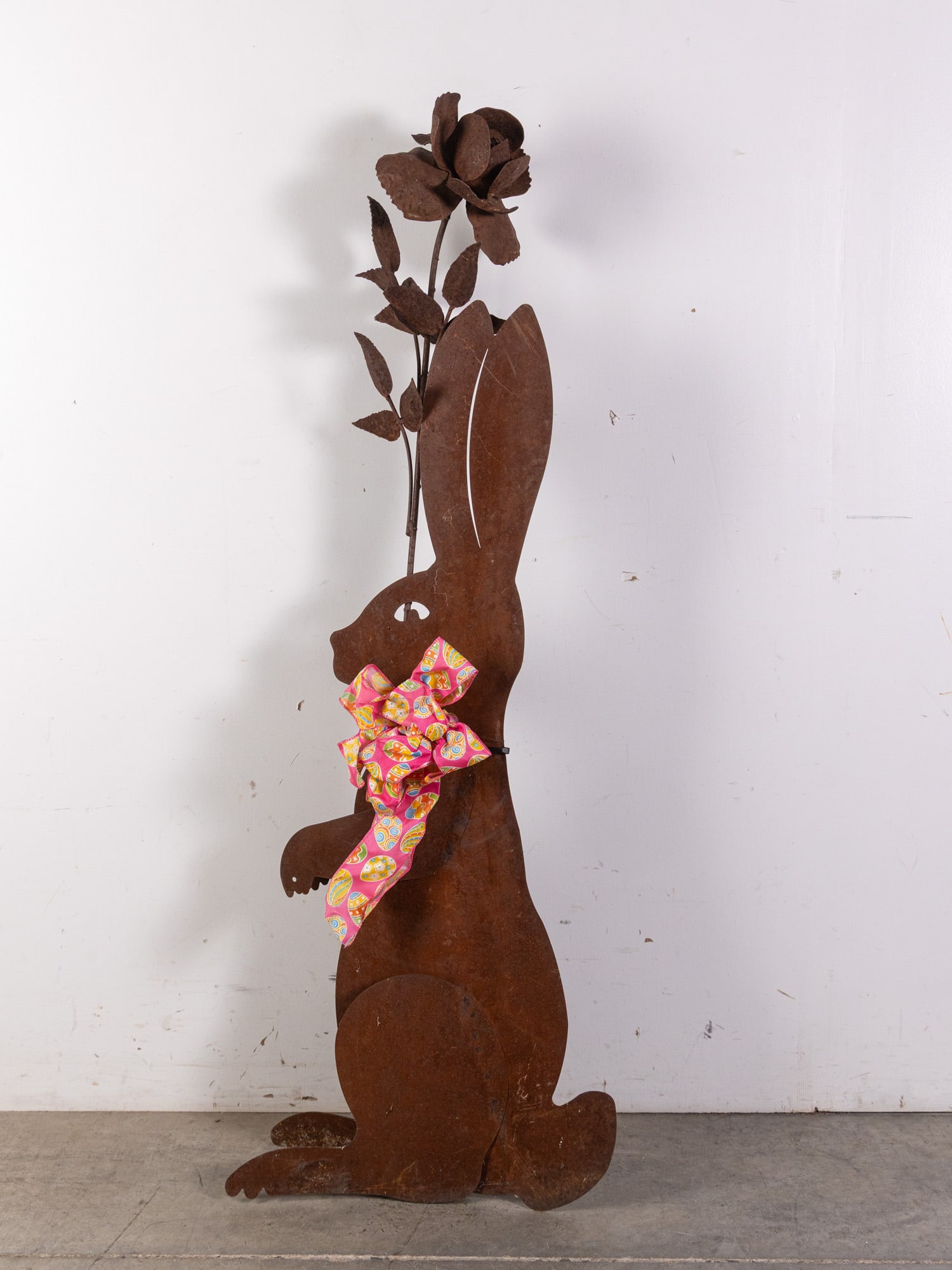 Folk Art Metal Rabbit Silhouette with Rose Sculpture: Folk Art Metal Rabbit Silhouette with Rose Sculpture Size 55" H Literature Brooks Auction – Online Auction Terms & Conditions Contact: (856) 694-2960 | info@brooks.auction READ BEFORE YOU BI
