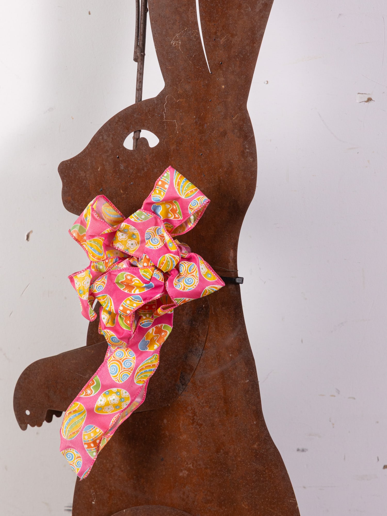 Folk Art Metal Rabbit Silhouette with Rose Sculpture - 2