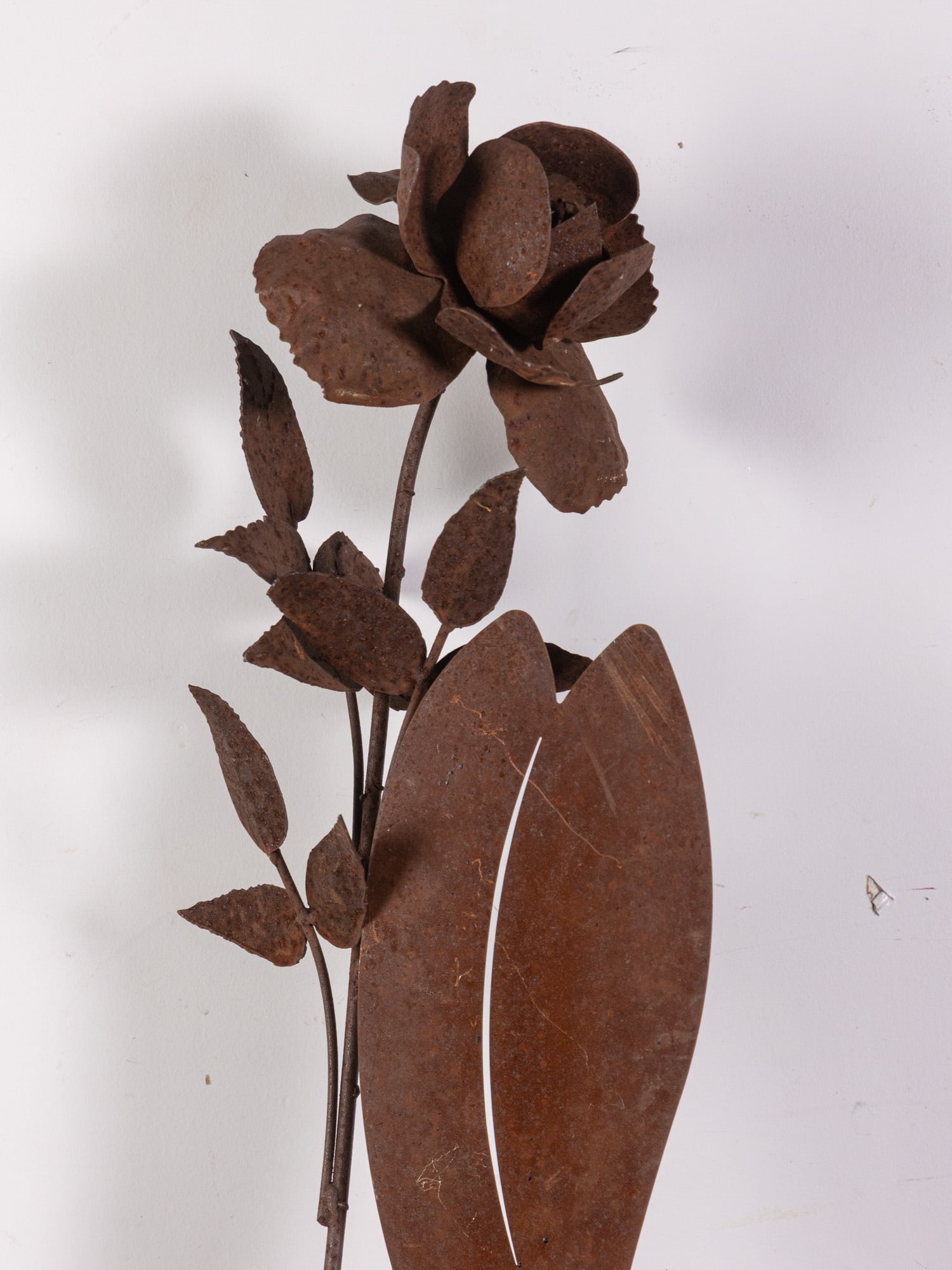 Folk Art Metal Rabbit Silhouette with Rose Sculpture - 3