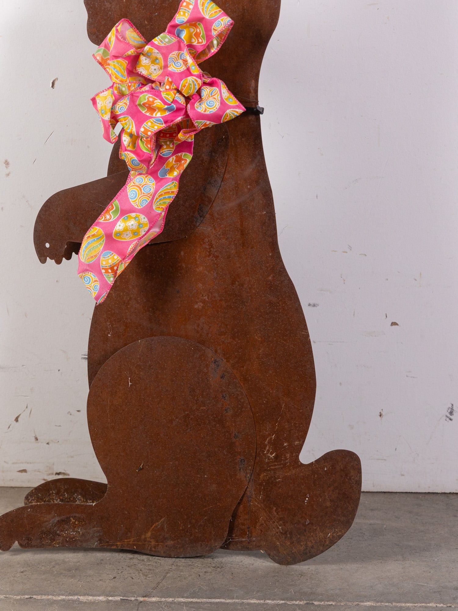 Folk Art Metal Rabbit Silhouette with Rose Sculpture - 4